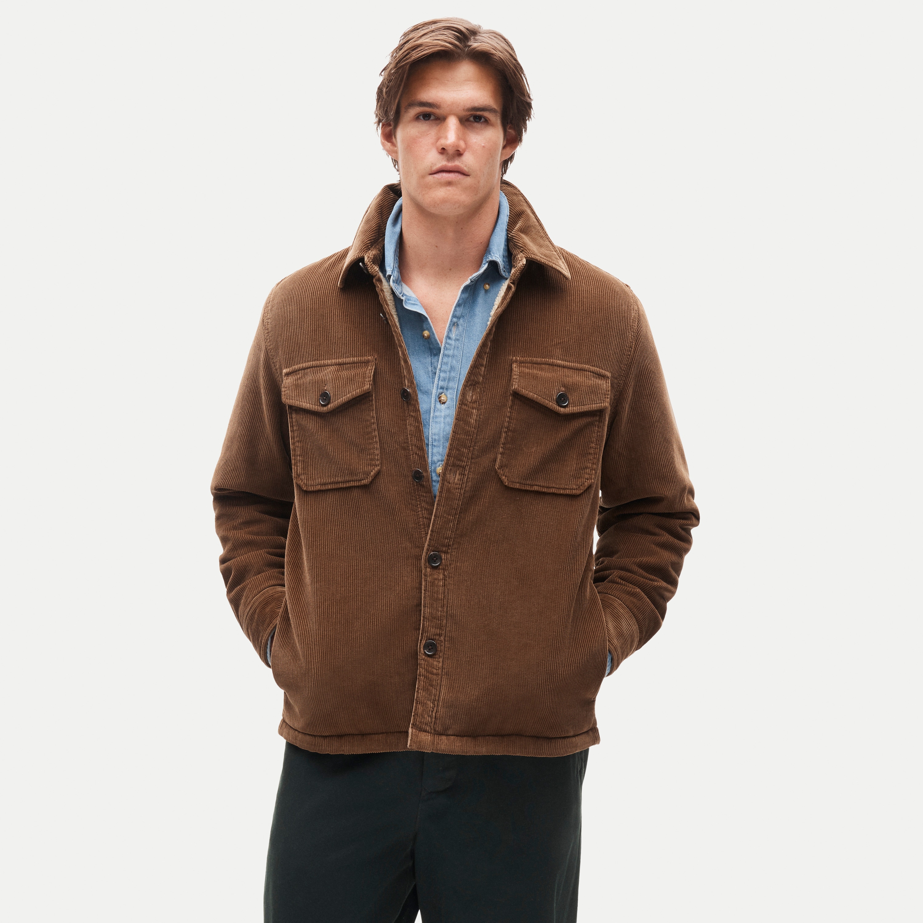 Sherpa-lined corduroy shirt-jacket