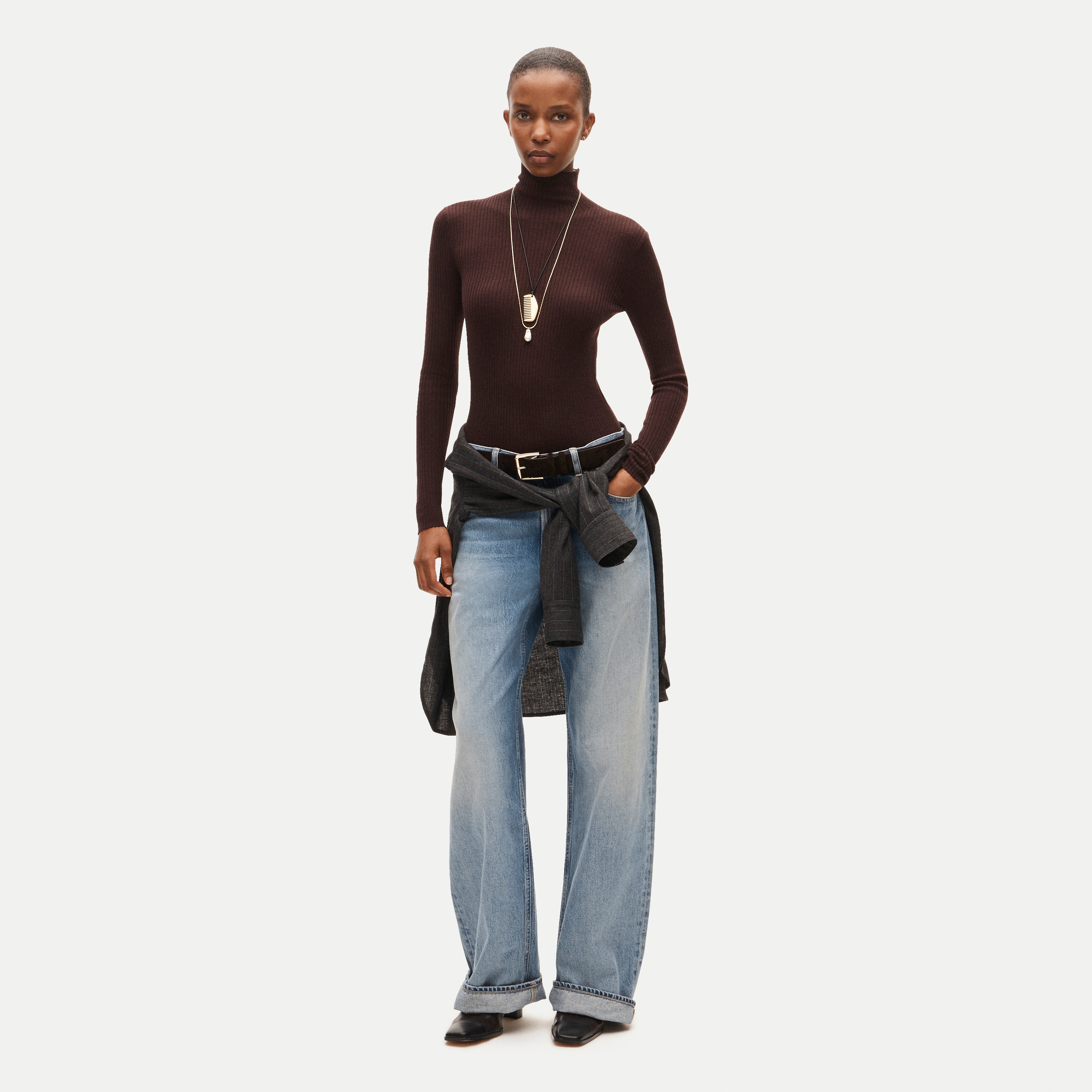 Ribbed merino wool turtleneck sweater