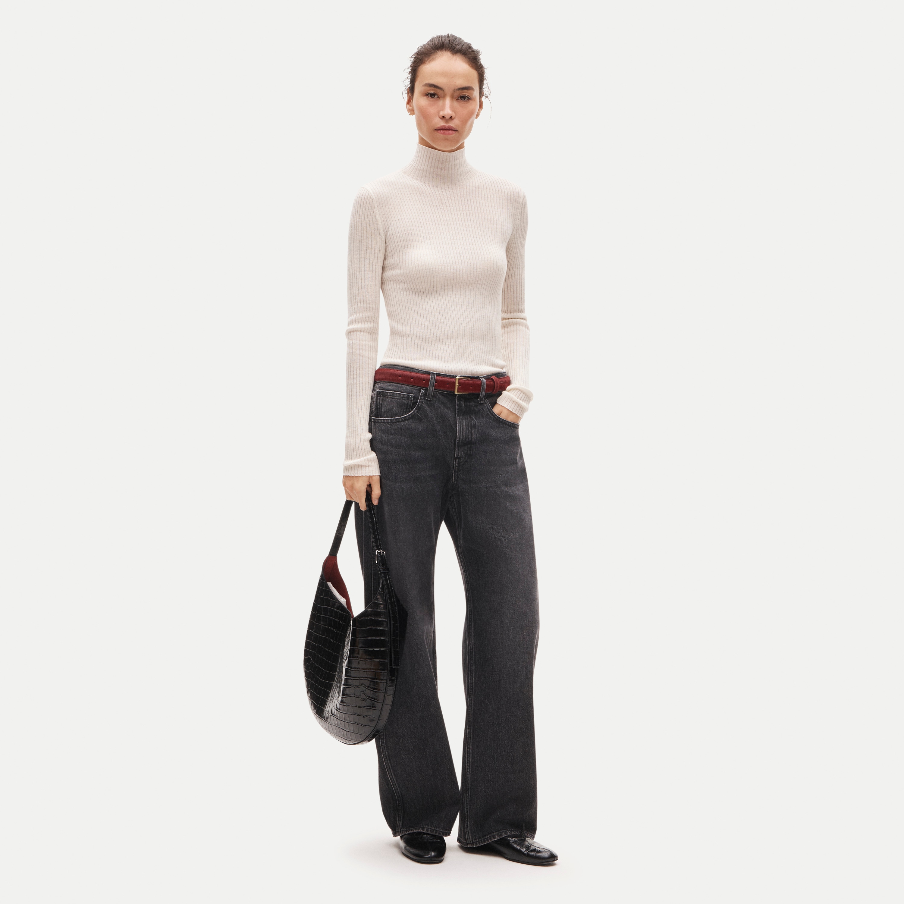 Ribbed merino wool turtleneck sweater
