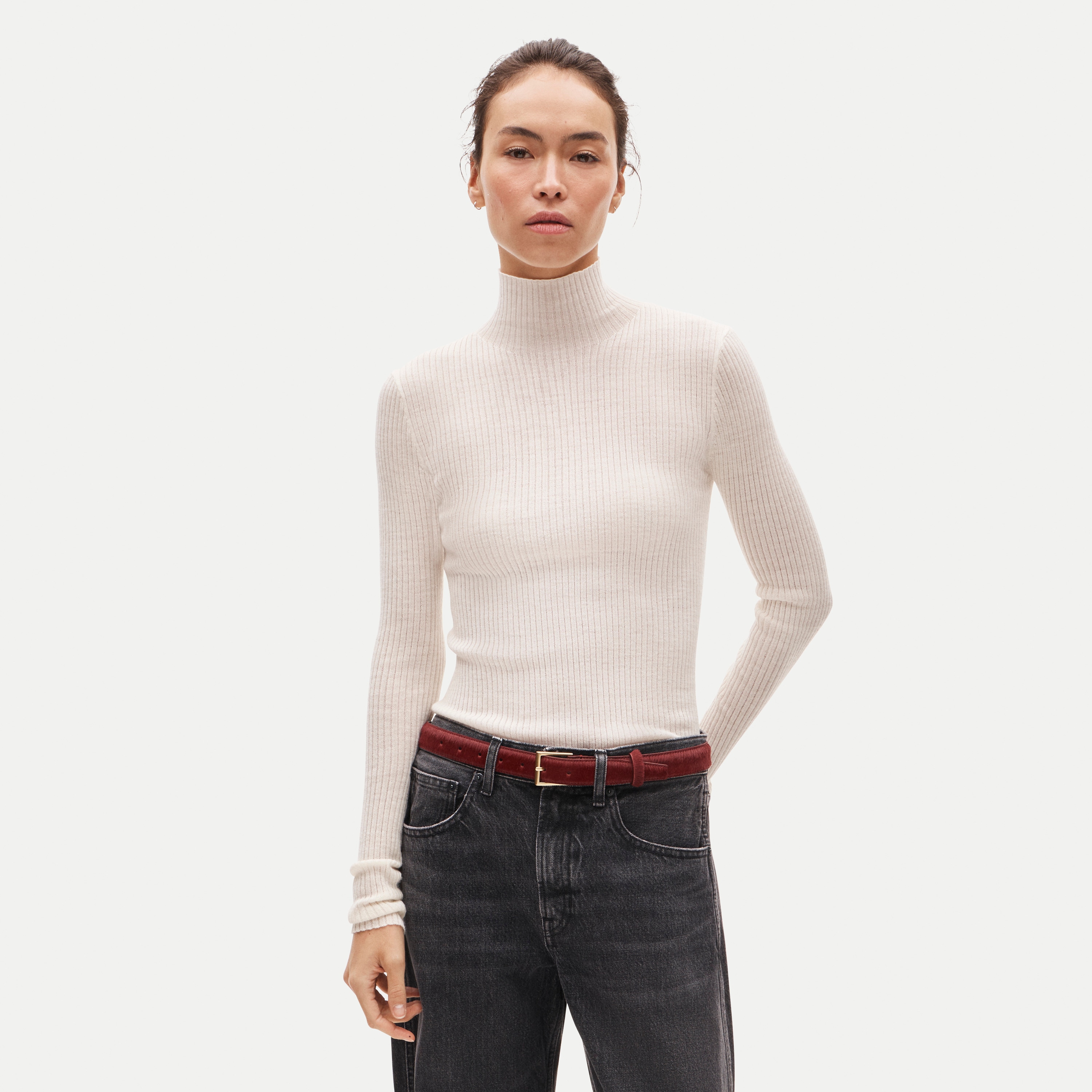 Ribbed merino wool turtleneck sweater