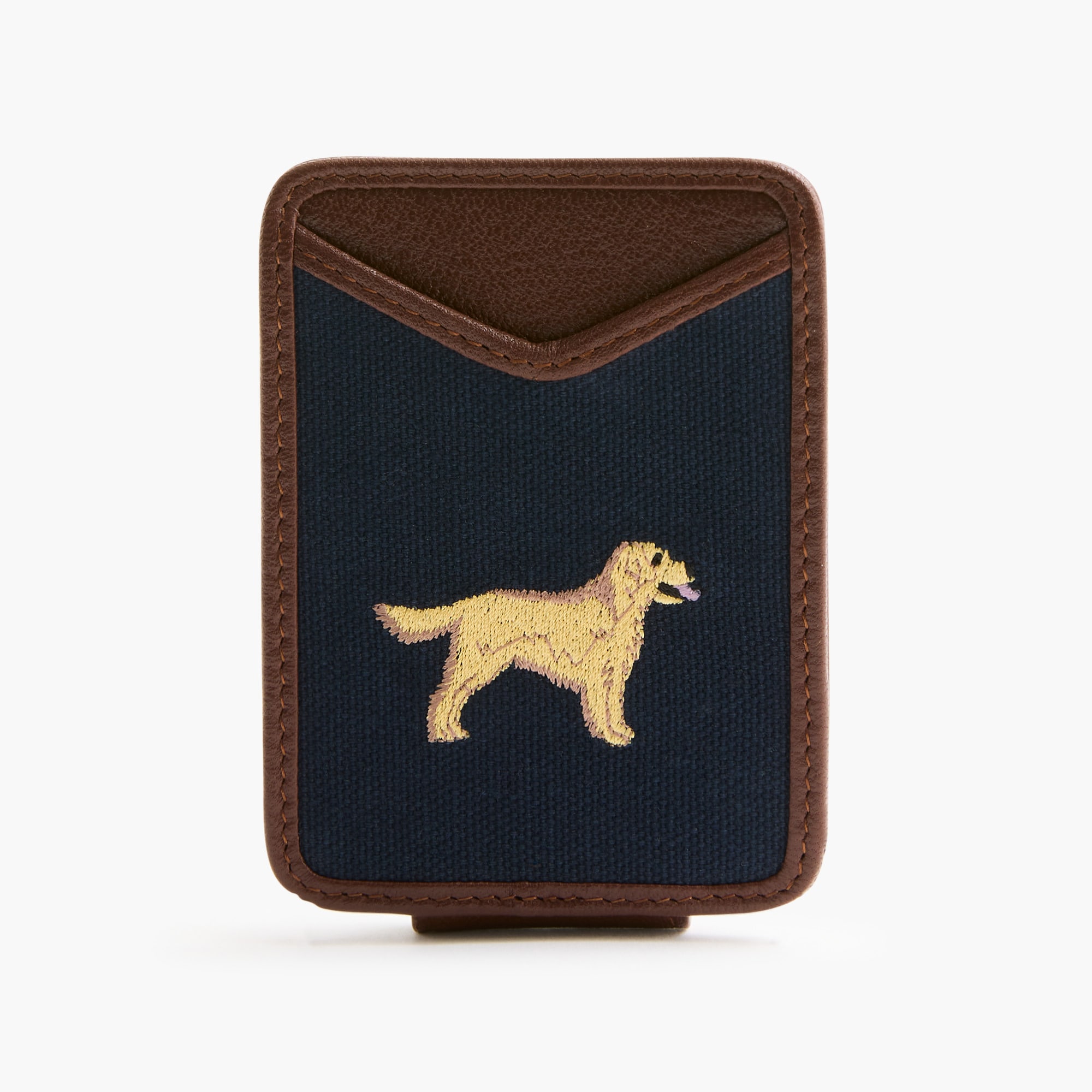 Leather embroidered golden retriever dog money clip