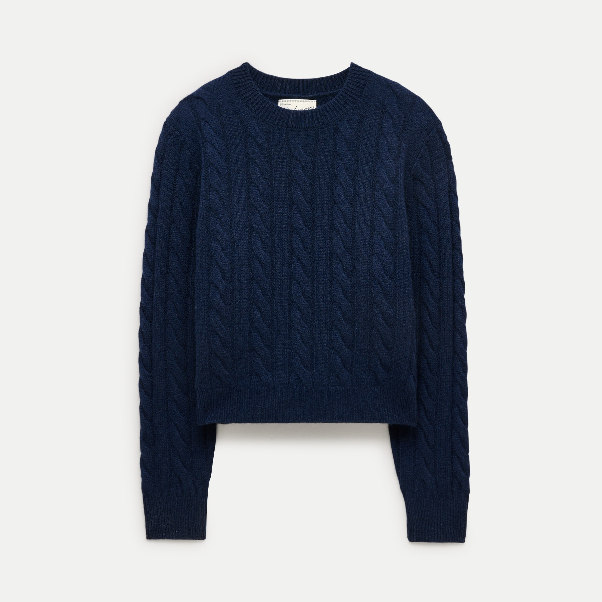 Cashmere shrunken crewneck in cable knit