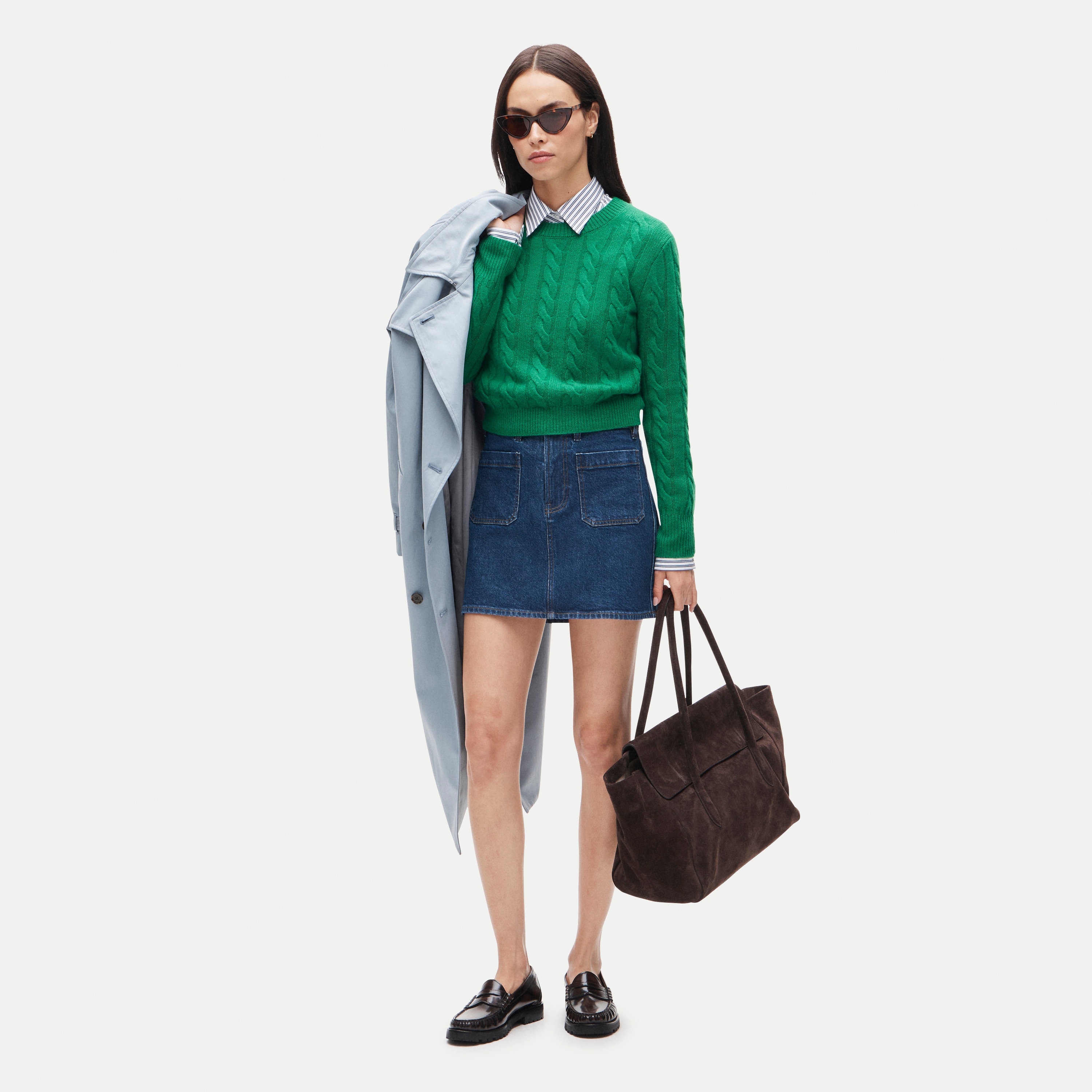 Cashmere shrunken crewneck in cable knit - thumbnail 8