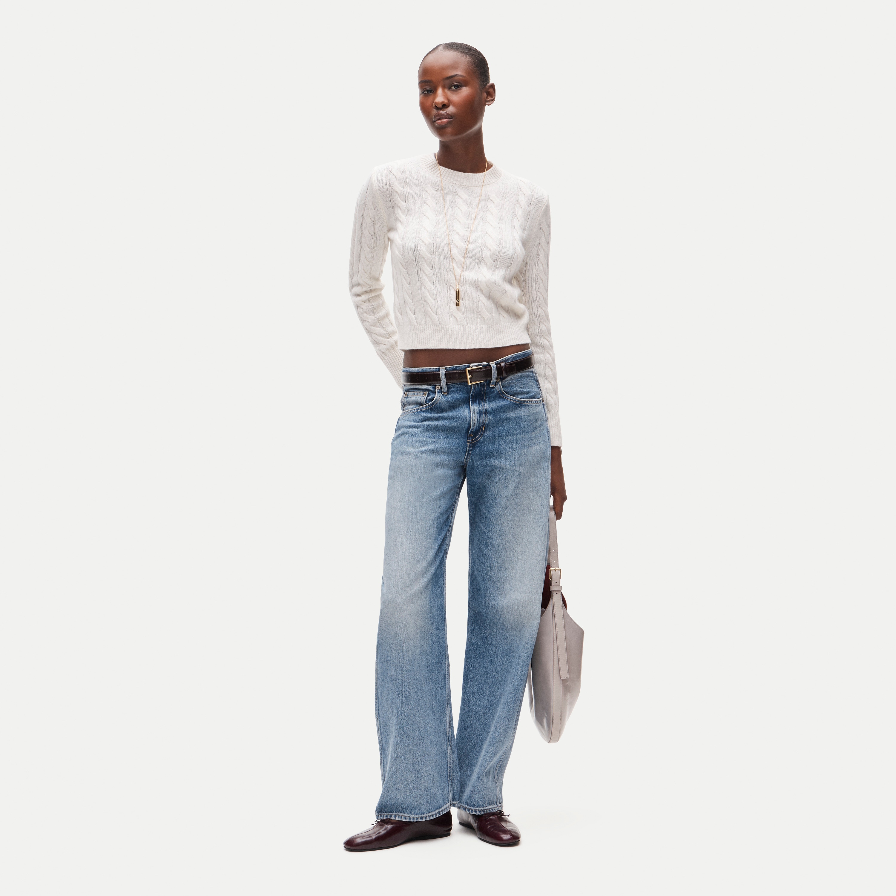 Cashmere Shrunken Crewneck In Cable Knit For Women | J.Crew
