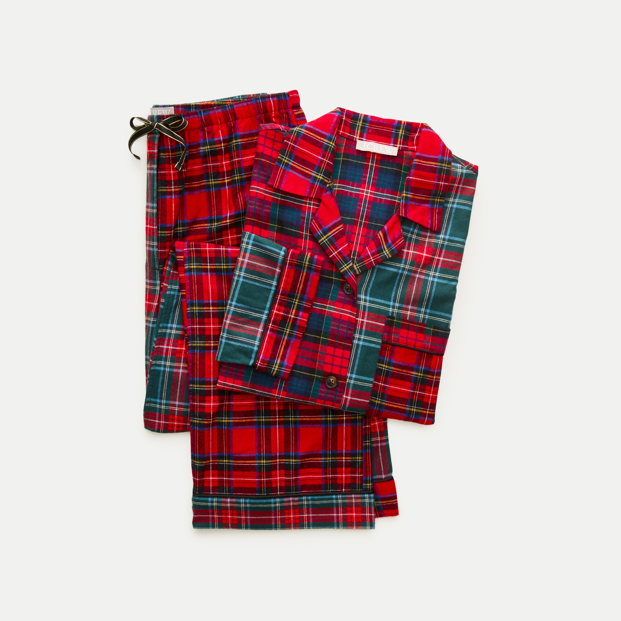 Long-sleeve pajama pant set in plaid flannel