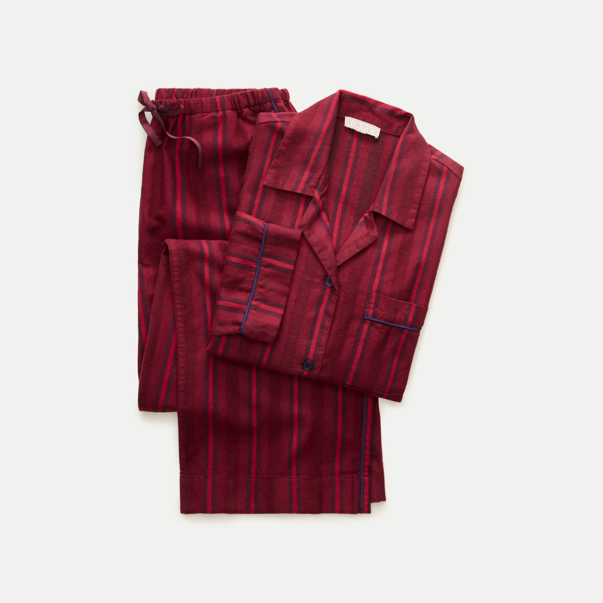 Long-sleeve pajama pant set in striped flannel