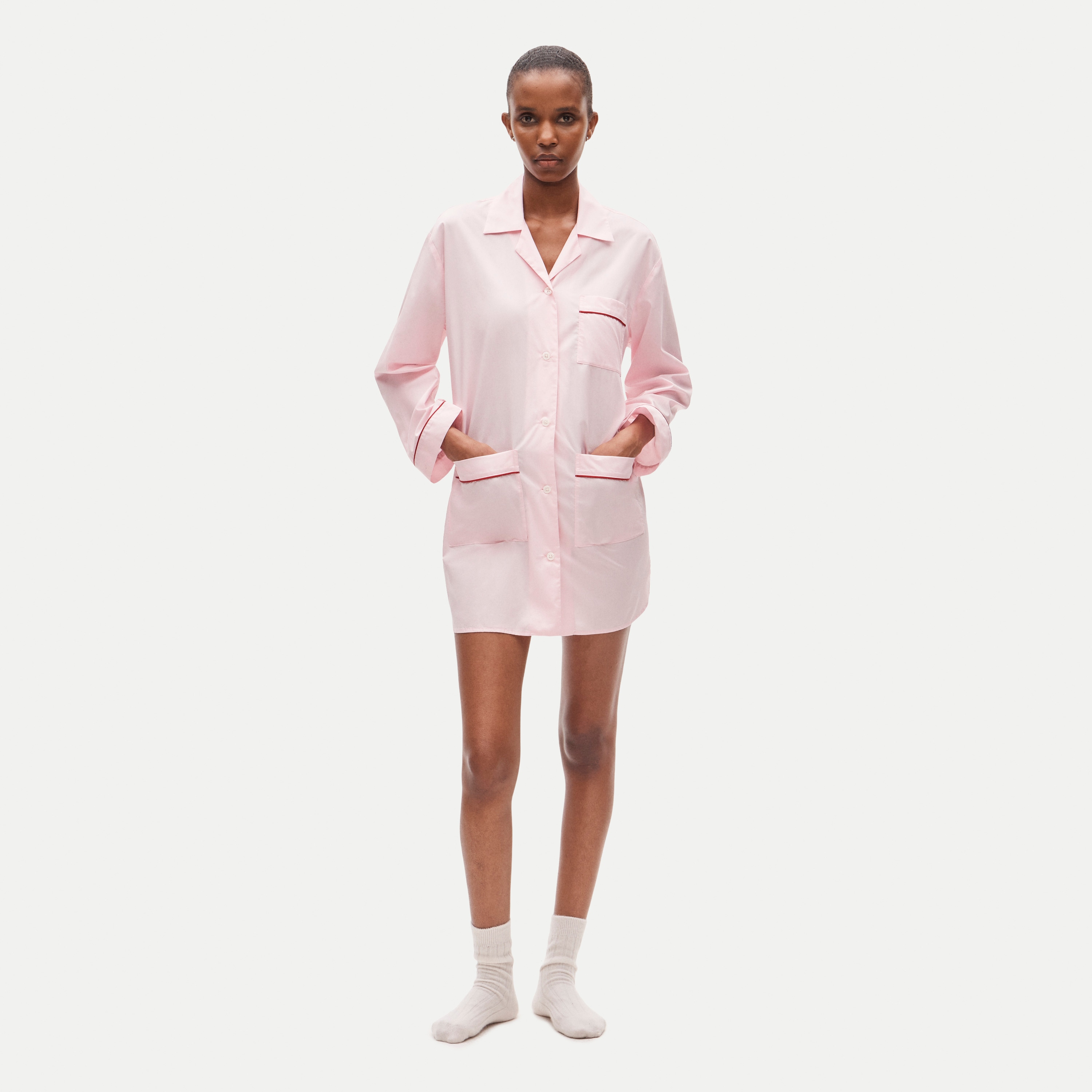 Button-up sleep shirt in cotton poplin