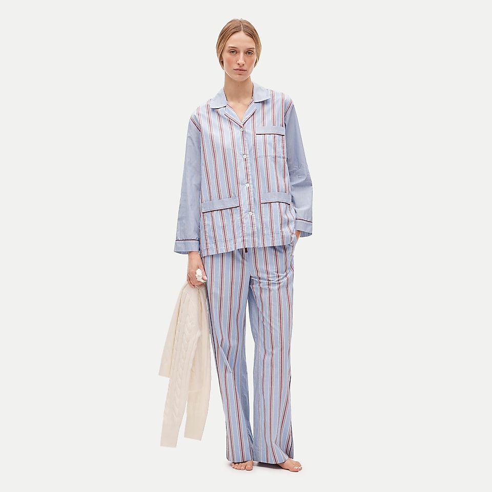 Long-sleeve pajama pant set in striped cotton poplin by J.Crew