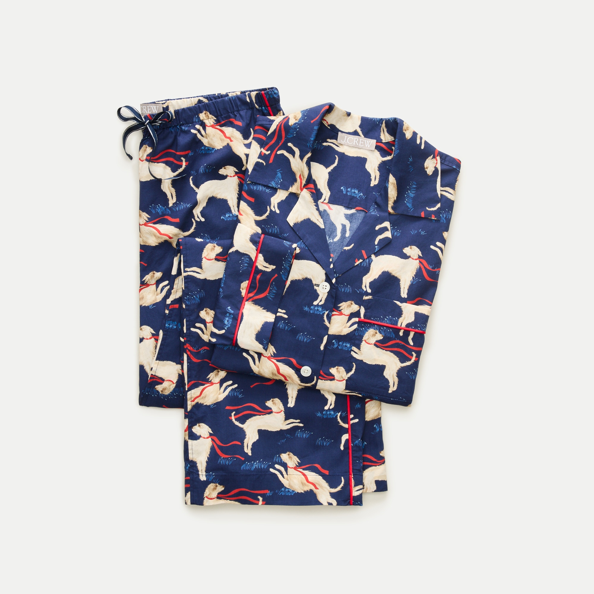 Long-sleeve pajama pant set in cotton poplin dog print