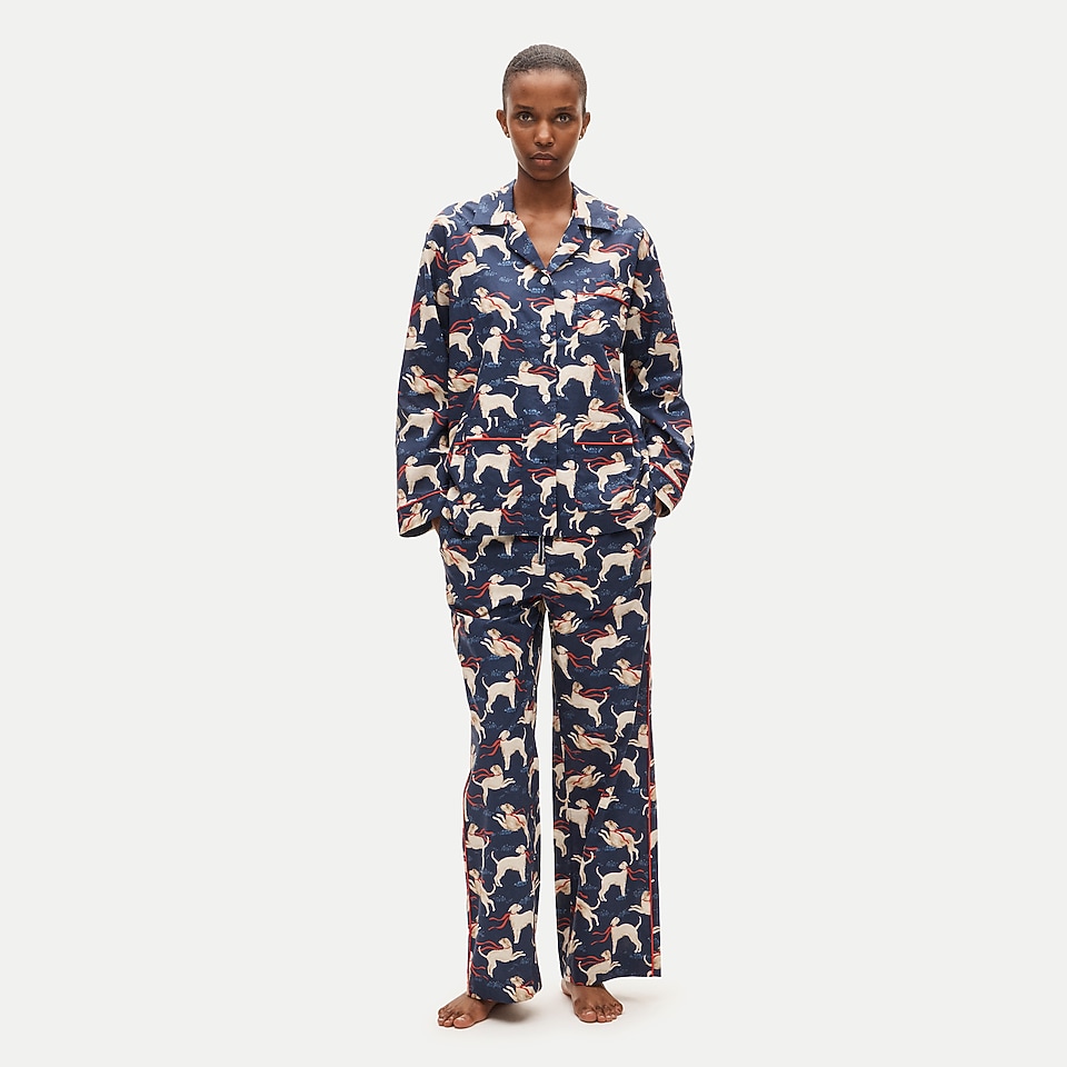Long-sleeve pajama pant set in cotton poplin dog print by J.Crew