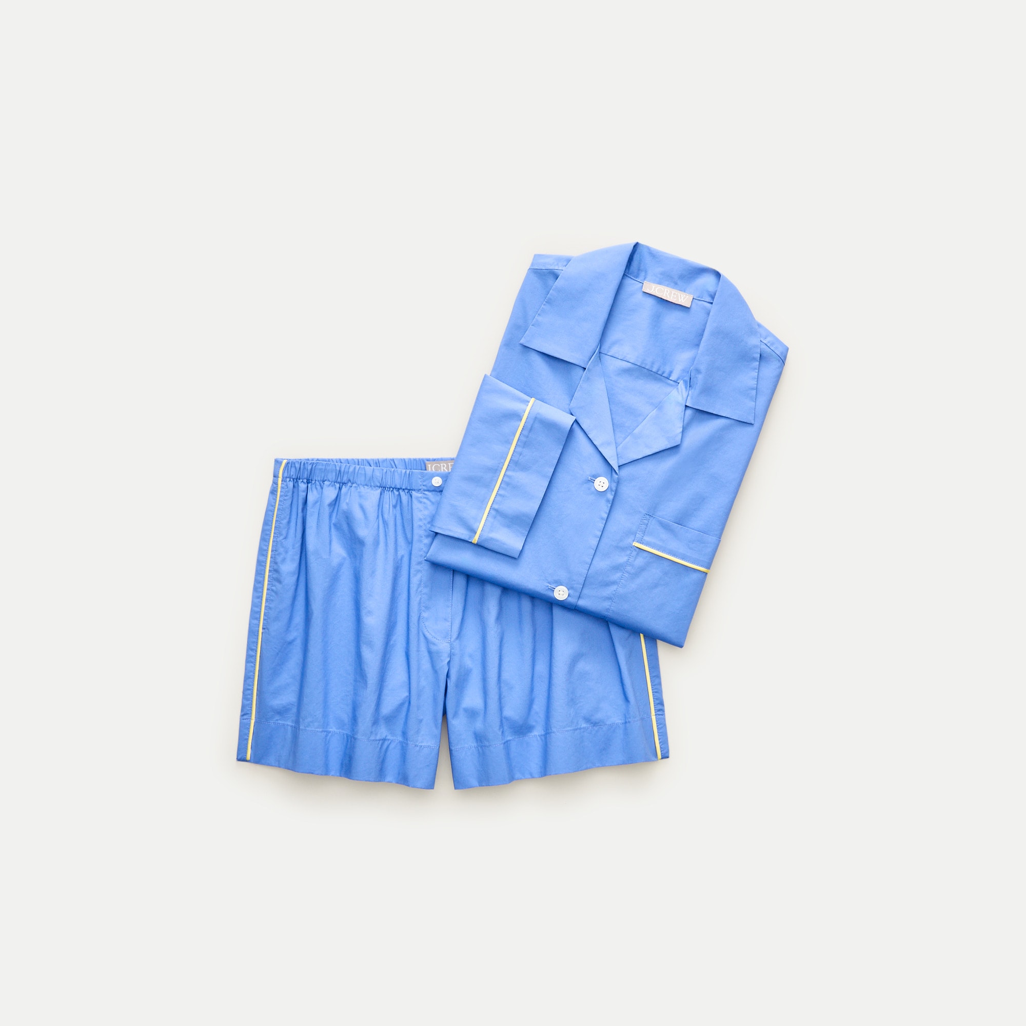 Long-sleeve pajama short set in cotton poplin