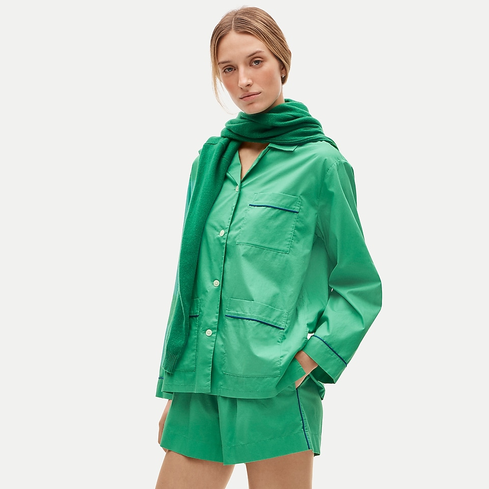 Long-sleeve pajama short set in cotton poplin by J.Crew