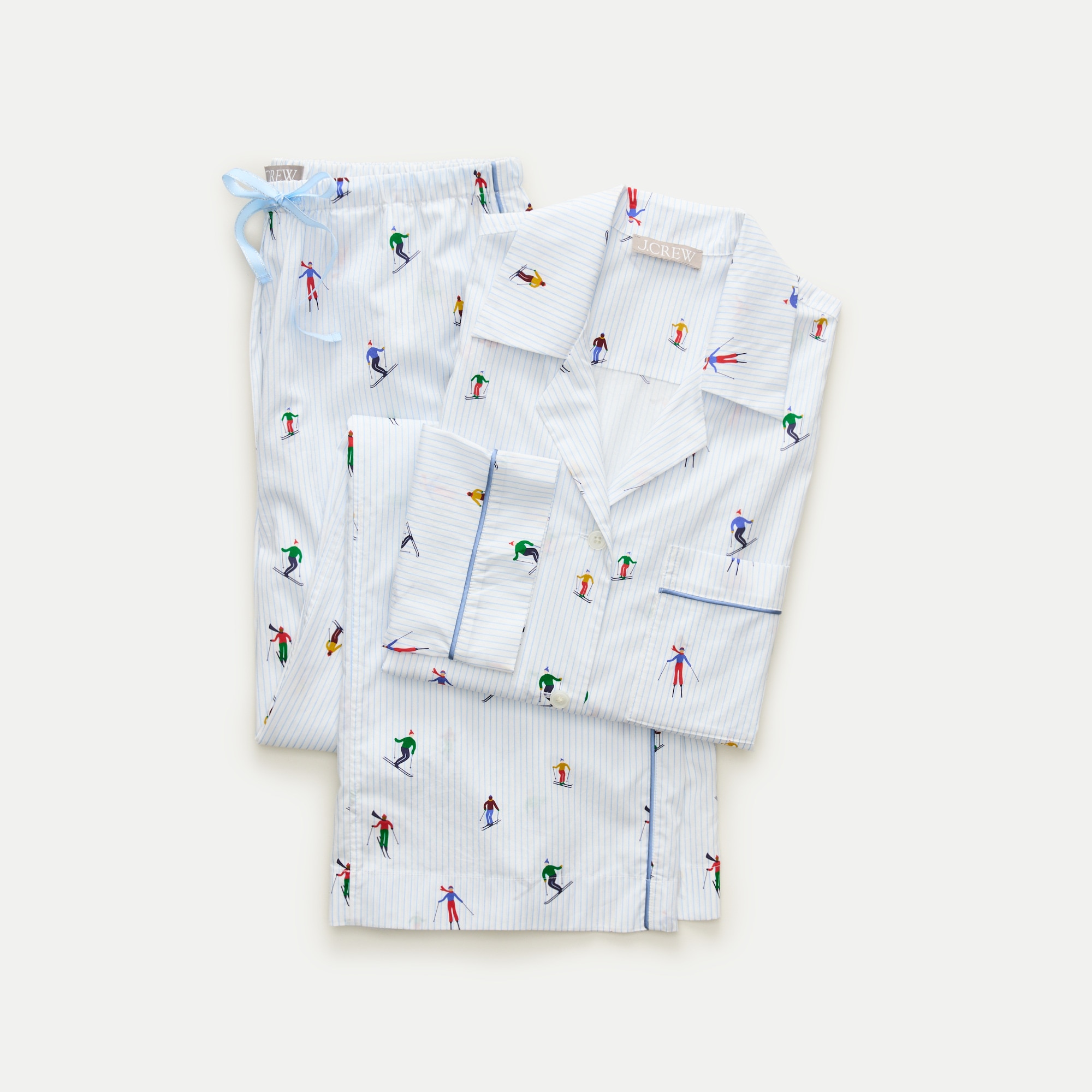 Long-sleeve pajama pant set in cotton poplin ski print