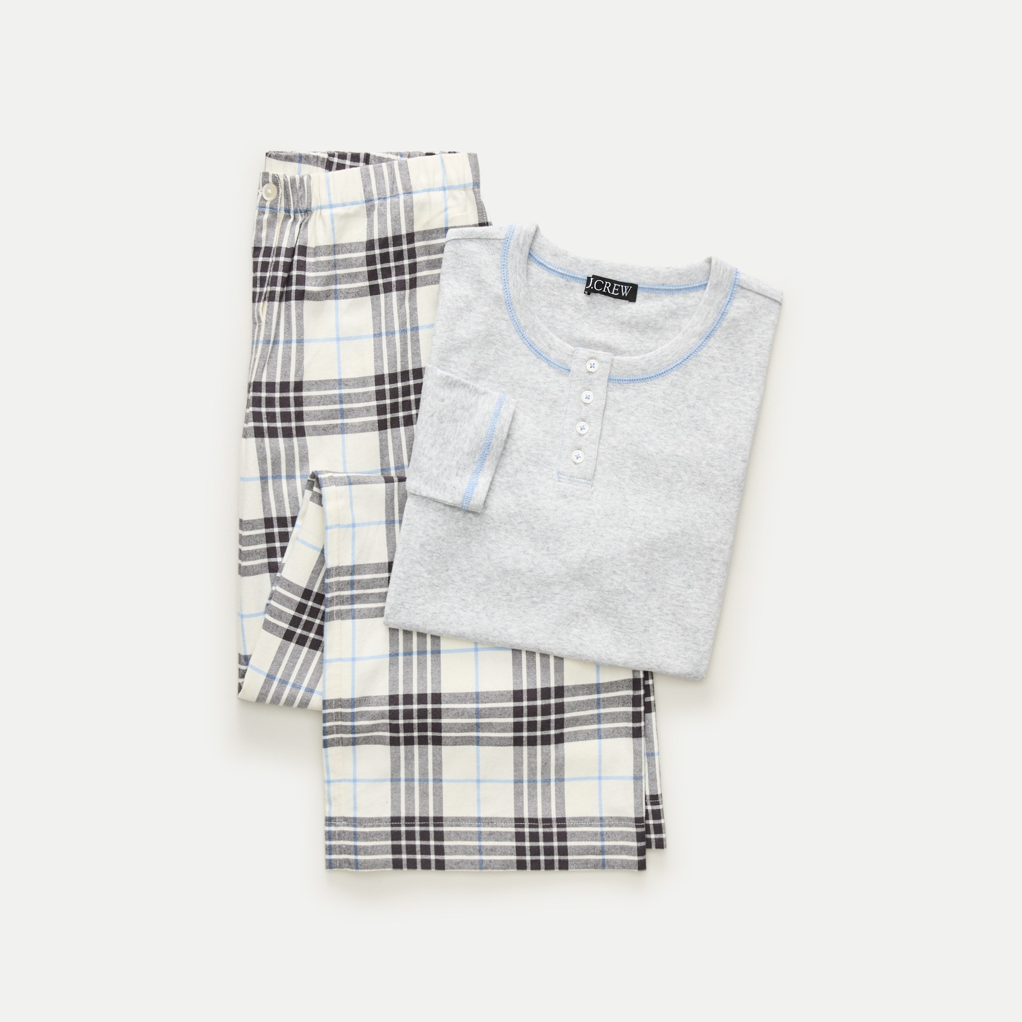 Pointelle tee and flannel pant pajama set