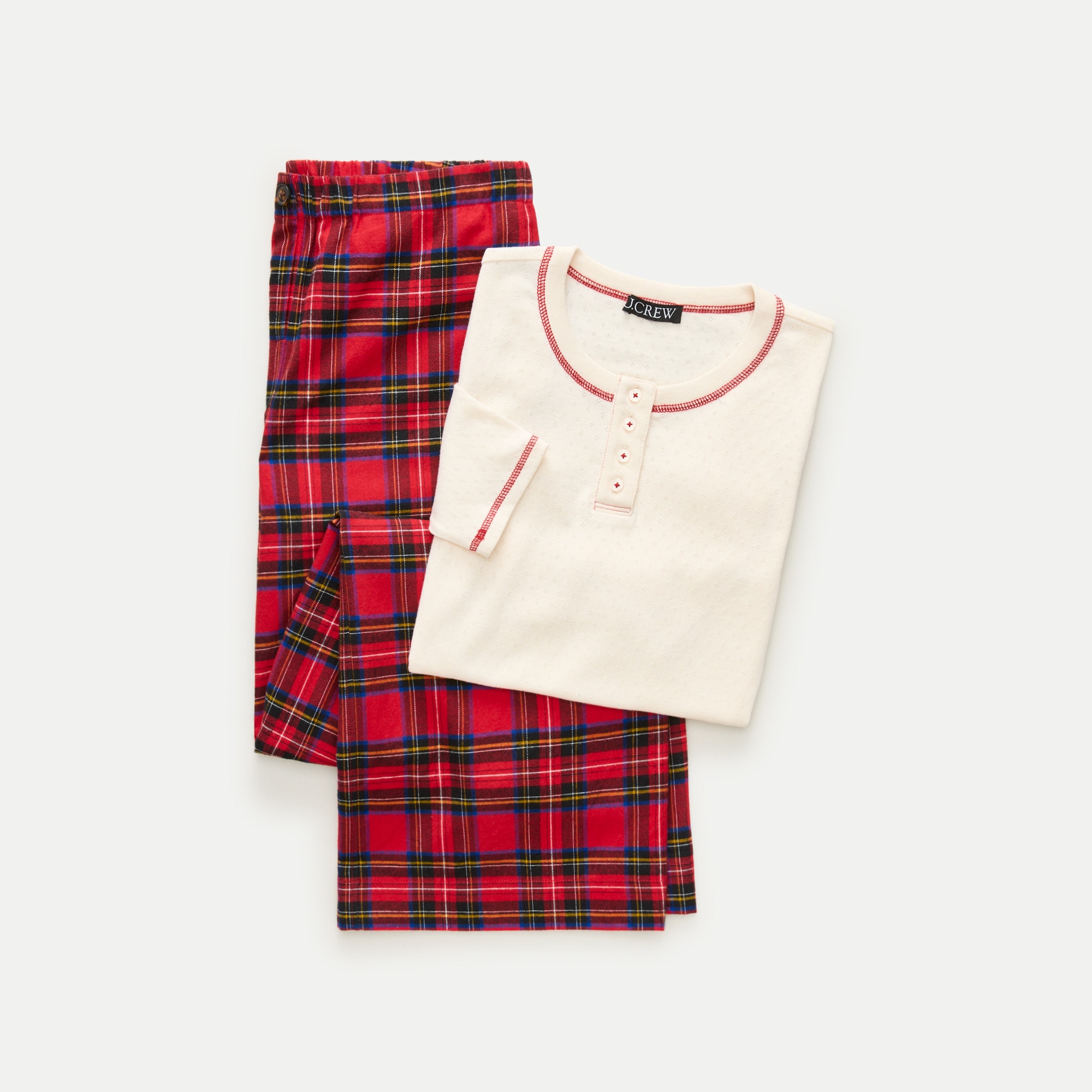 Pointelle tee and flannel pajama pant set in 100% cotton