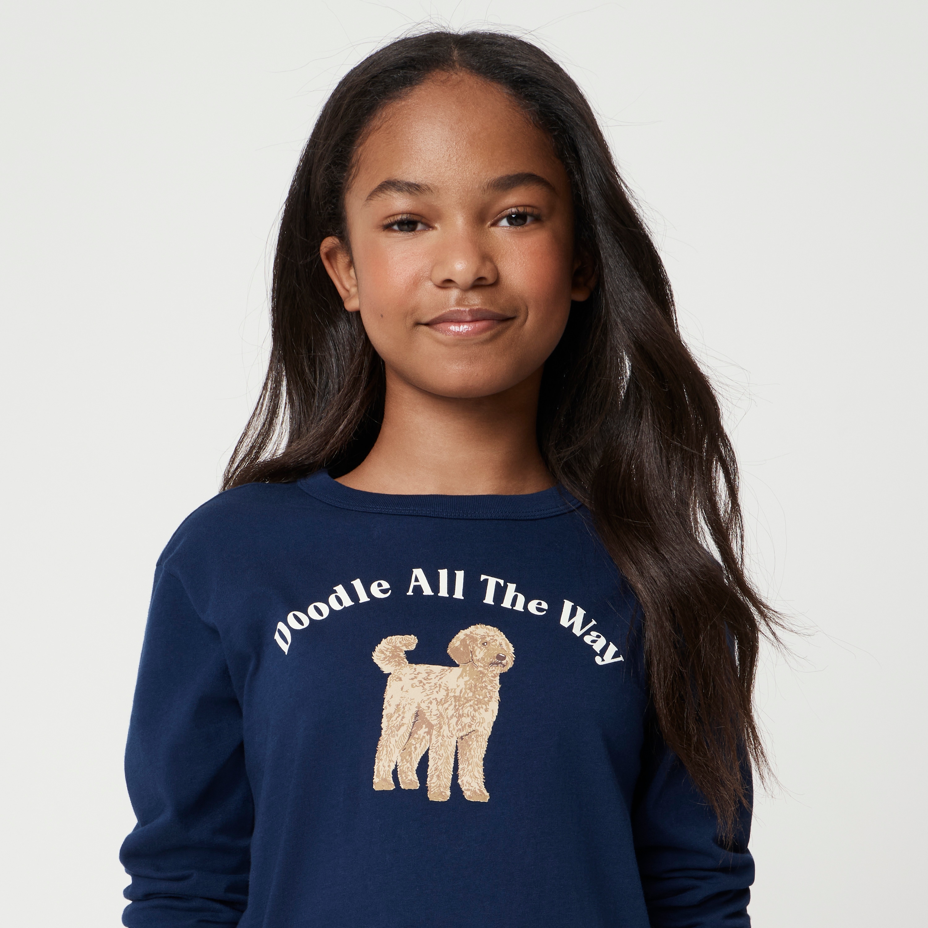 Kids' 100% cotton "doodle all the way" dog graphic tee