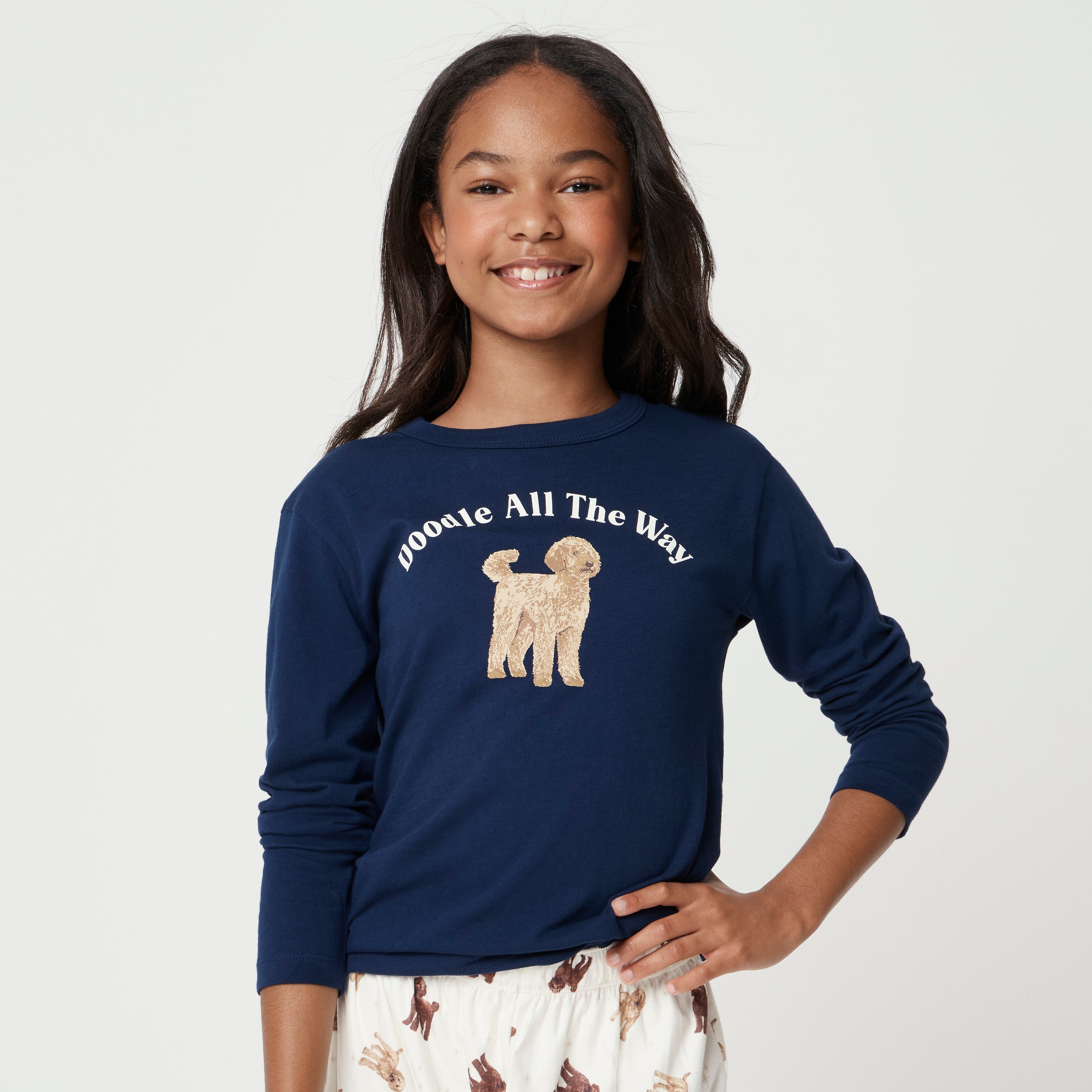 Kids' 100% cotton "doodle all the way" dog graphic tee