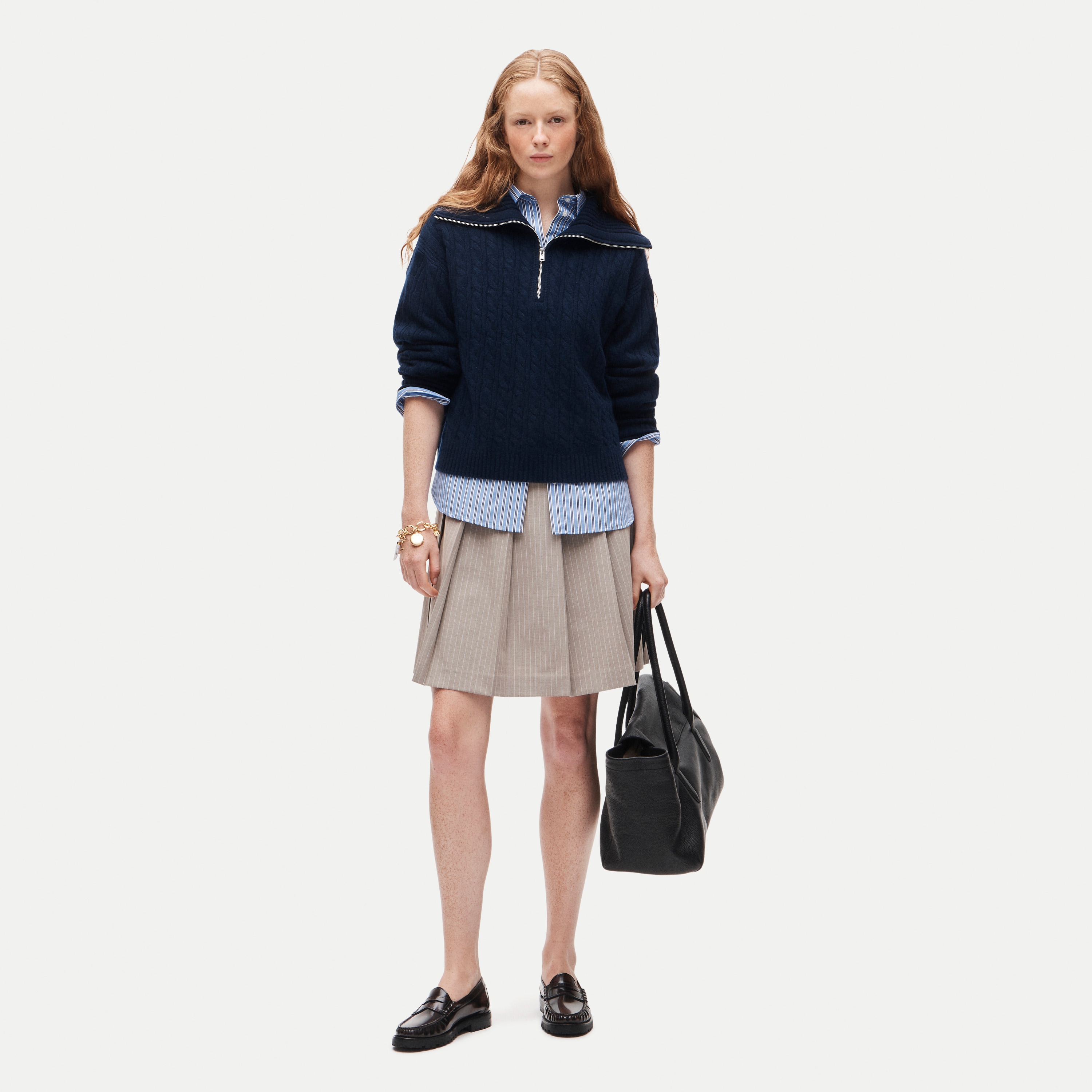 Cashmere quarter-zip sweater in cable knit - thumbnail 2