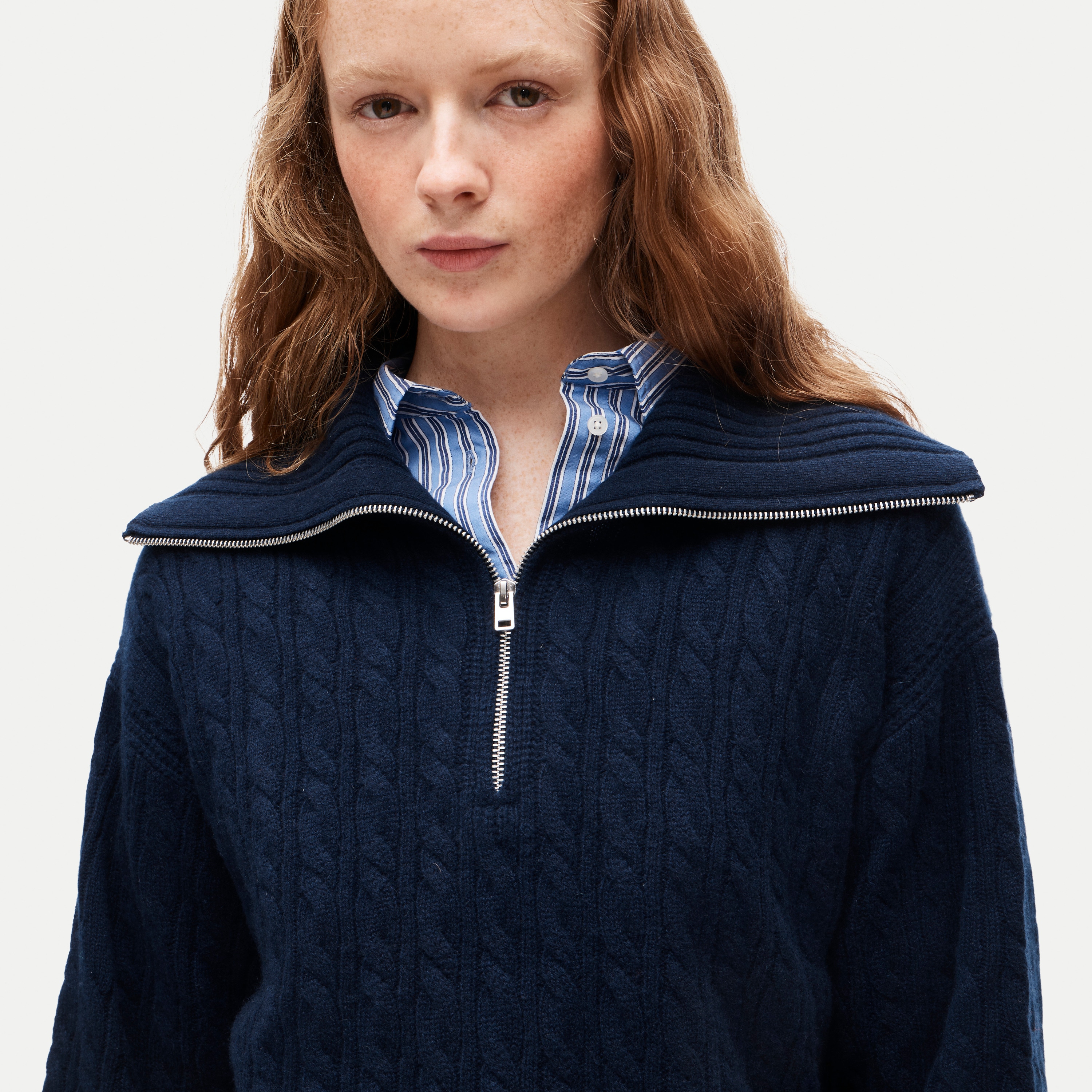Cashmere quarter-zip sweater in cable knit