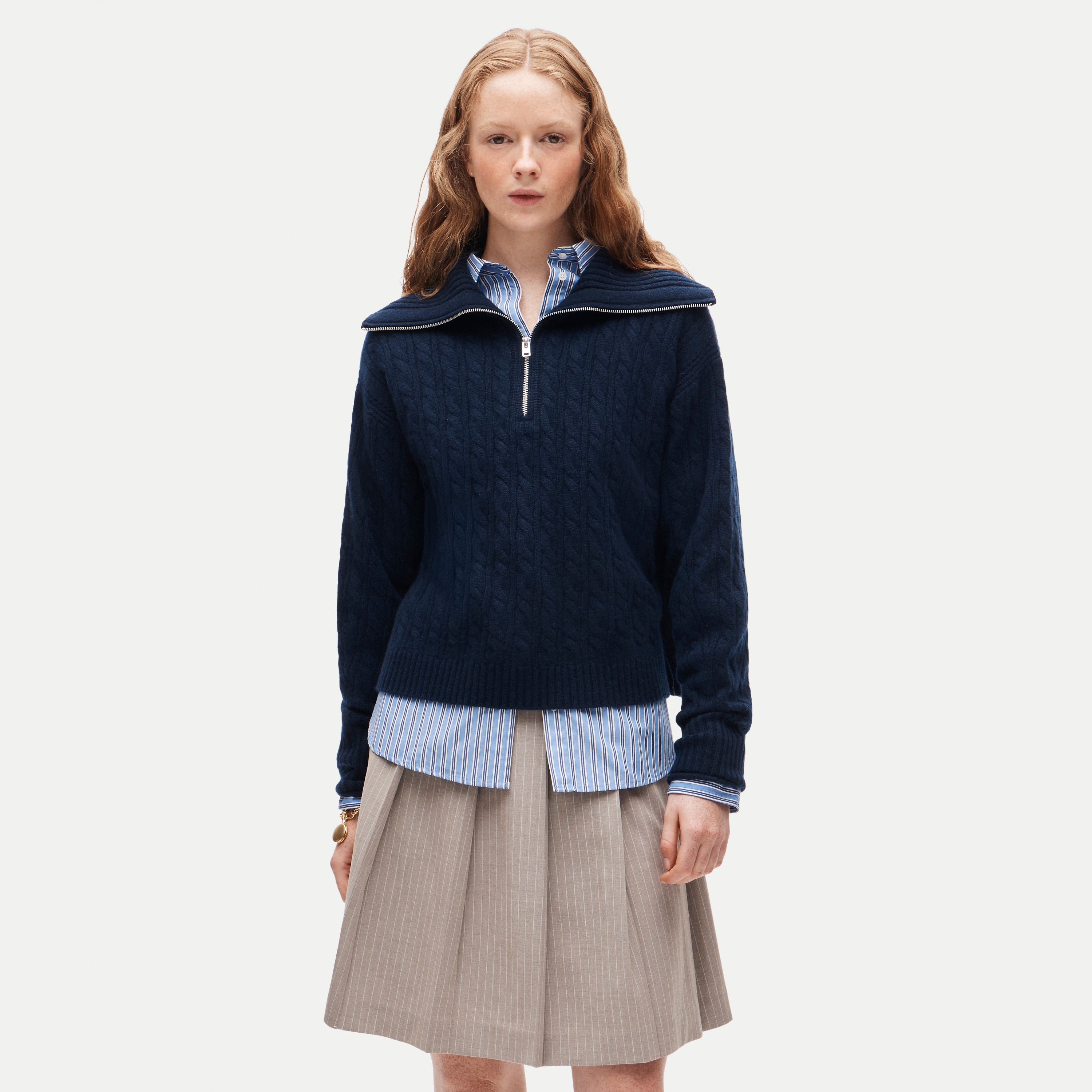 Cashmere quarter-zip sweater in cable knit
