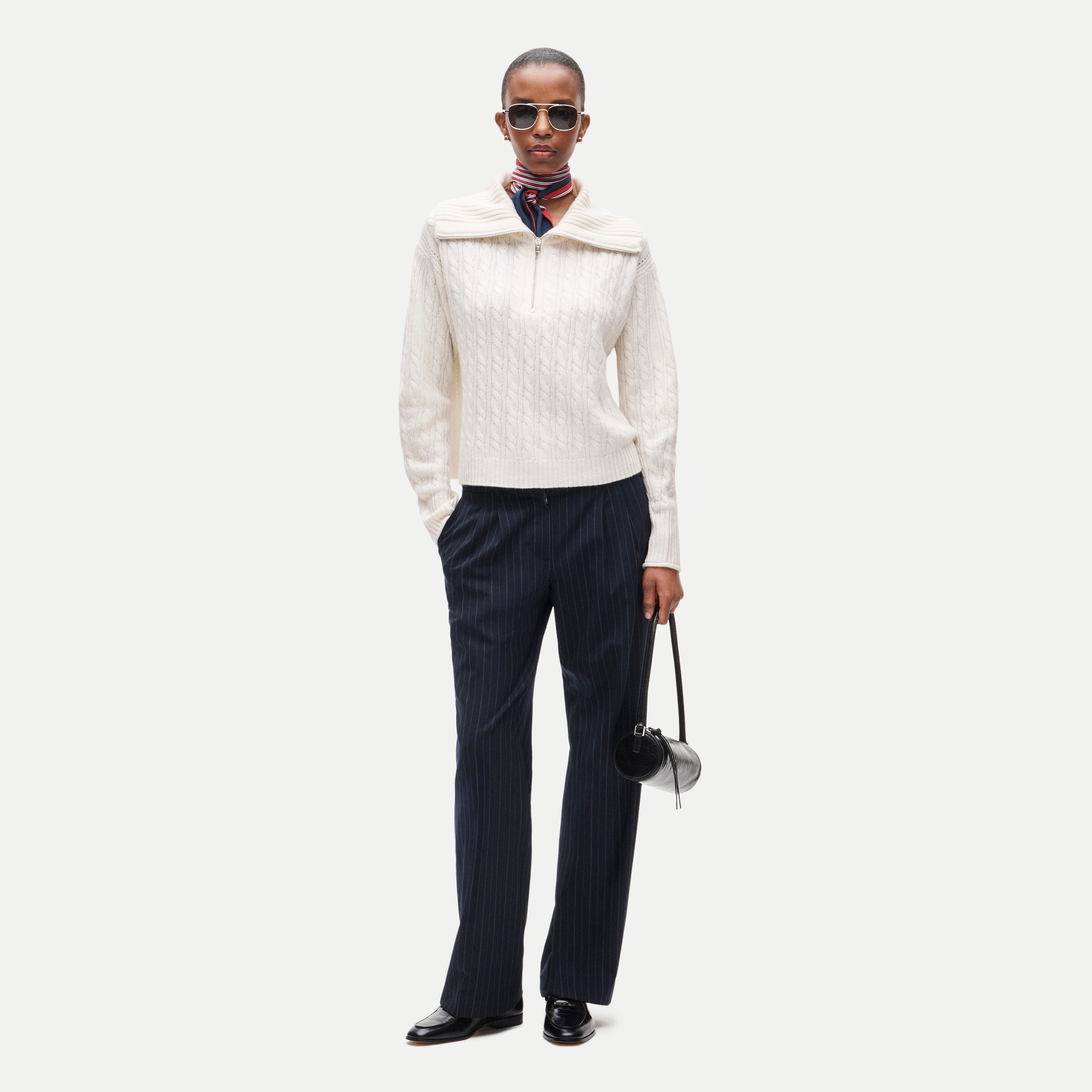 Cashmere quarter-zip sweater in cable knit