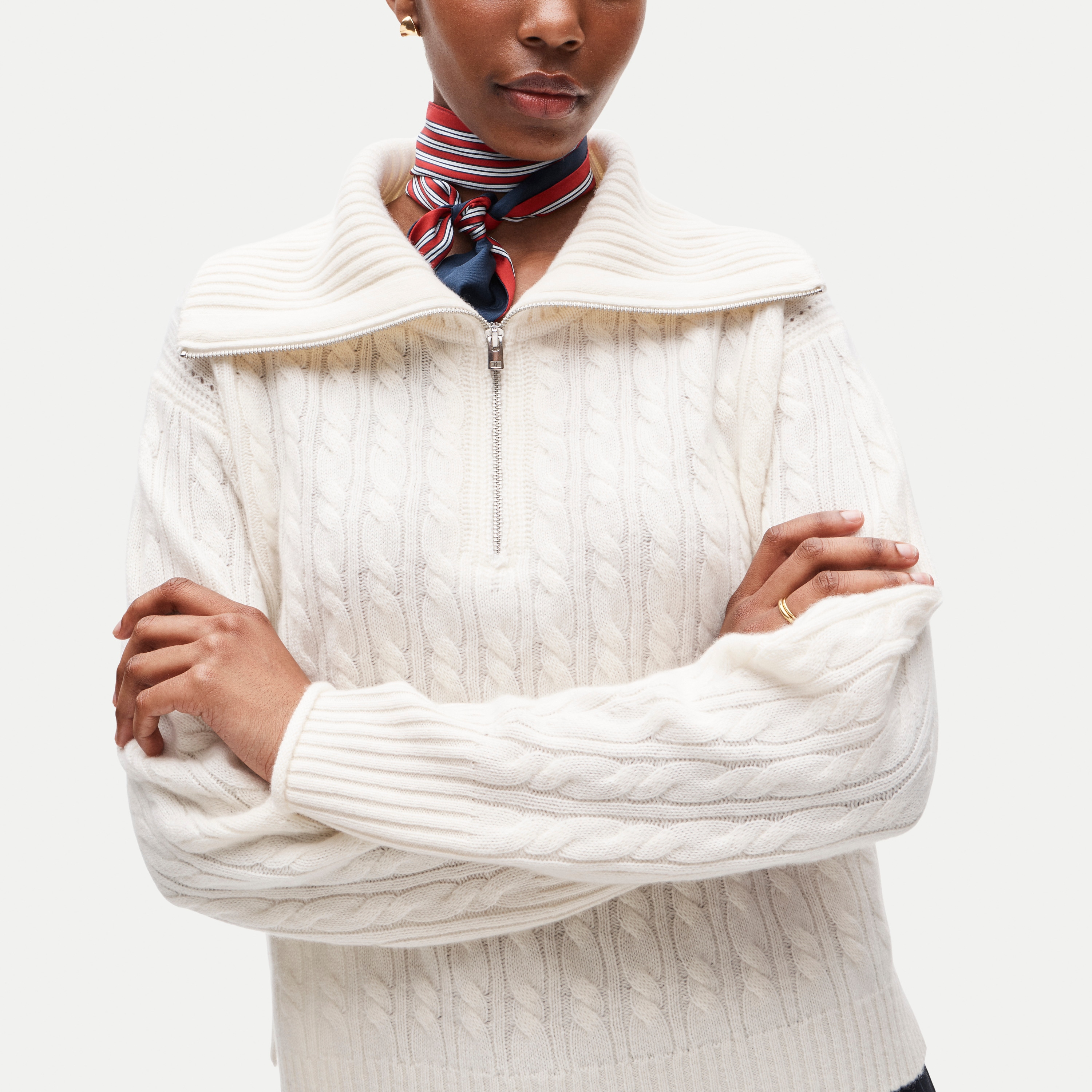 Cashmere quarter-zip sweater in cable knit