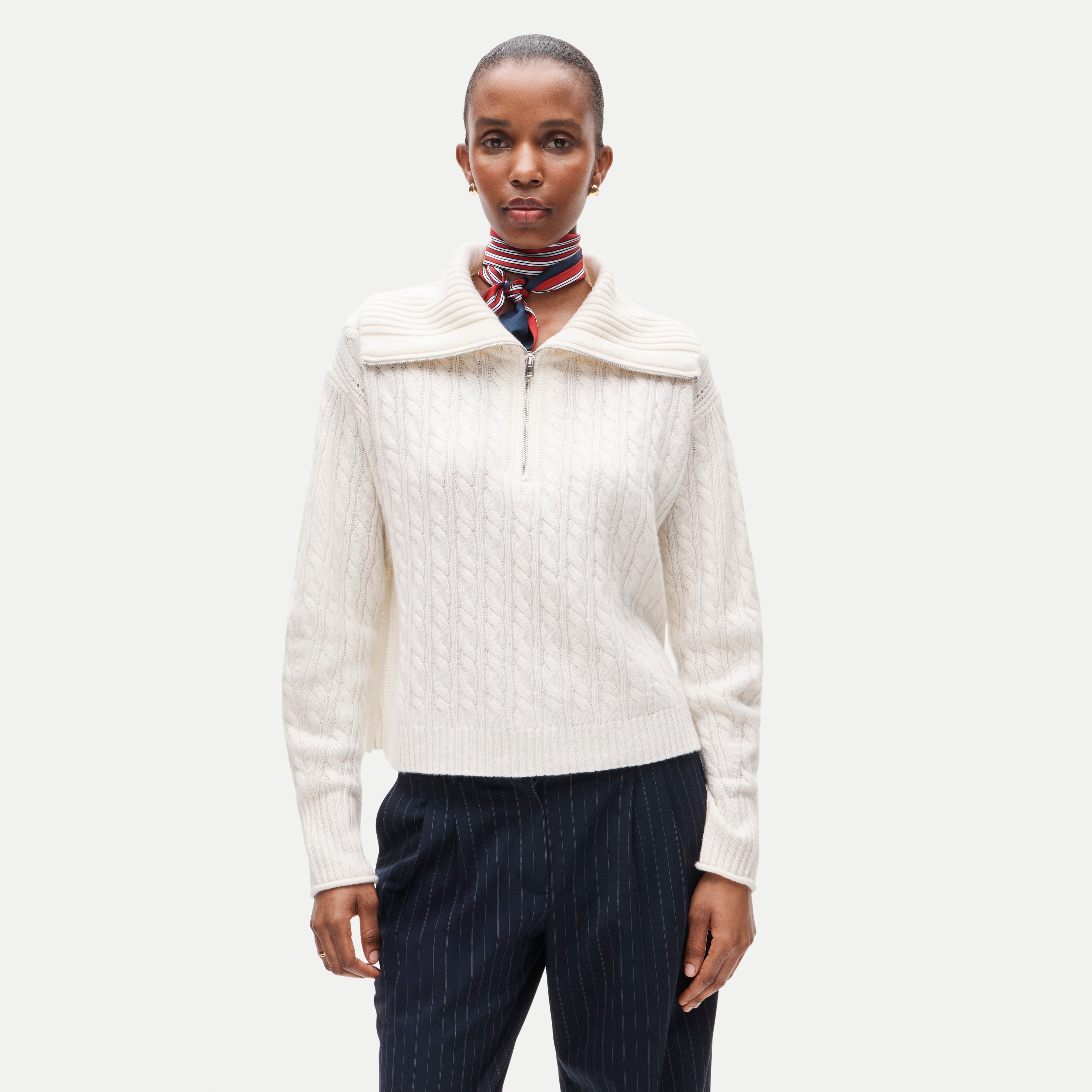 Cashmere quarter-zip sweater in cable knit