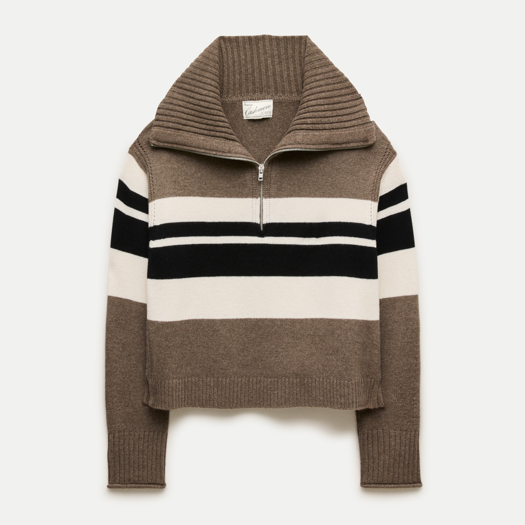 Cashmere quarter-zip sweater in placed stripe