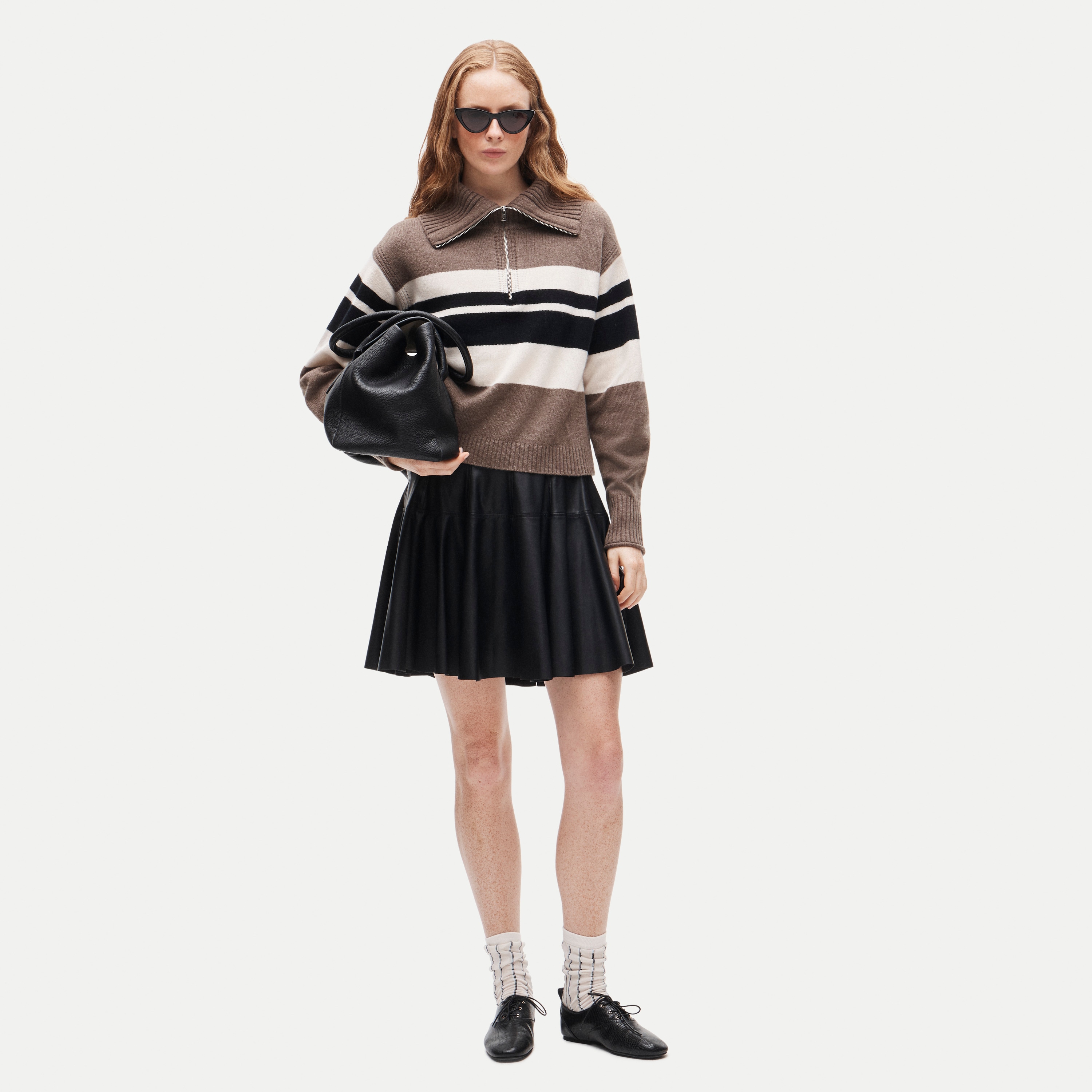 Cashmere quarter-zip sweater in placed stripe