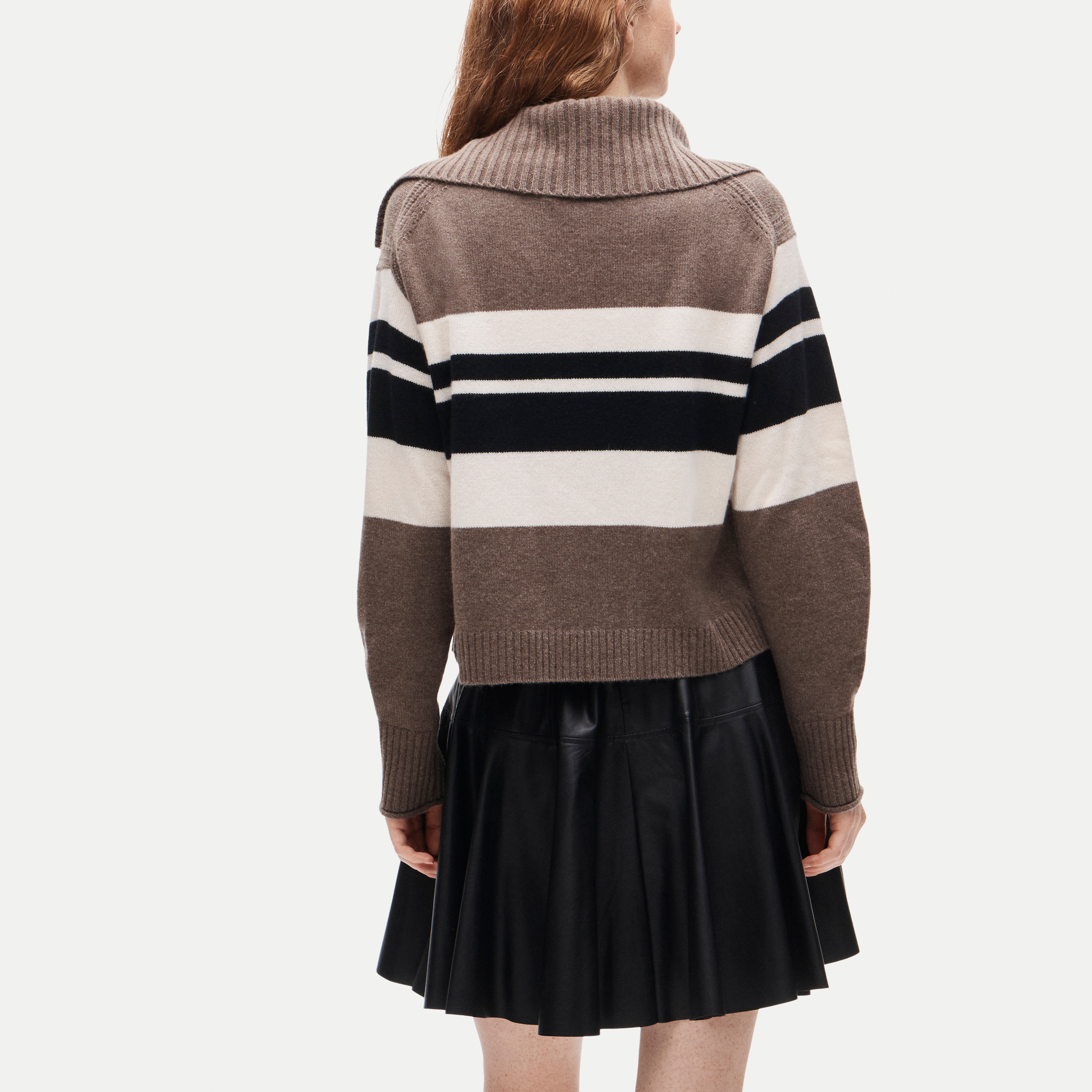 Cashmere quarter-zip sweater in placed stripe