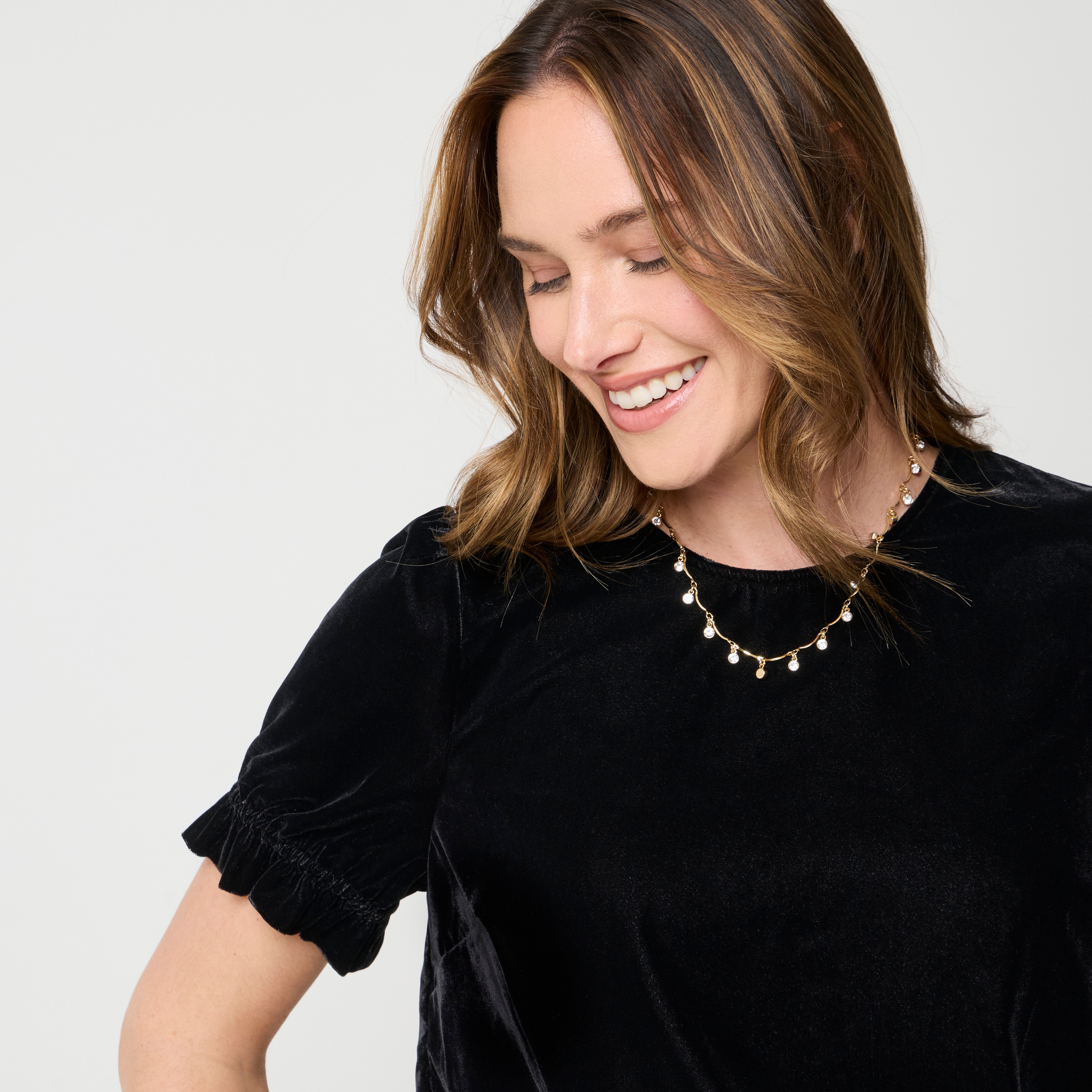 Velvet puff-sleeve top