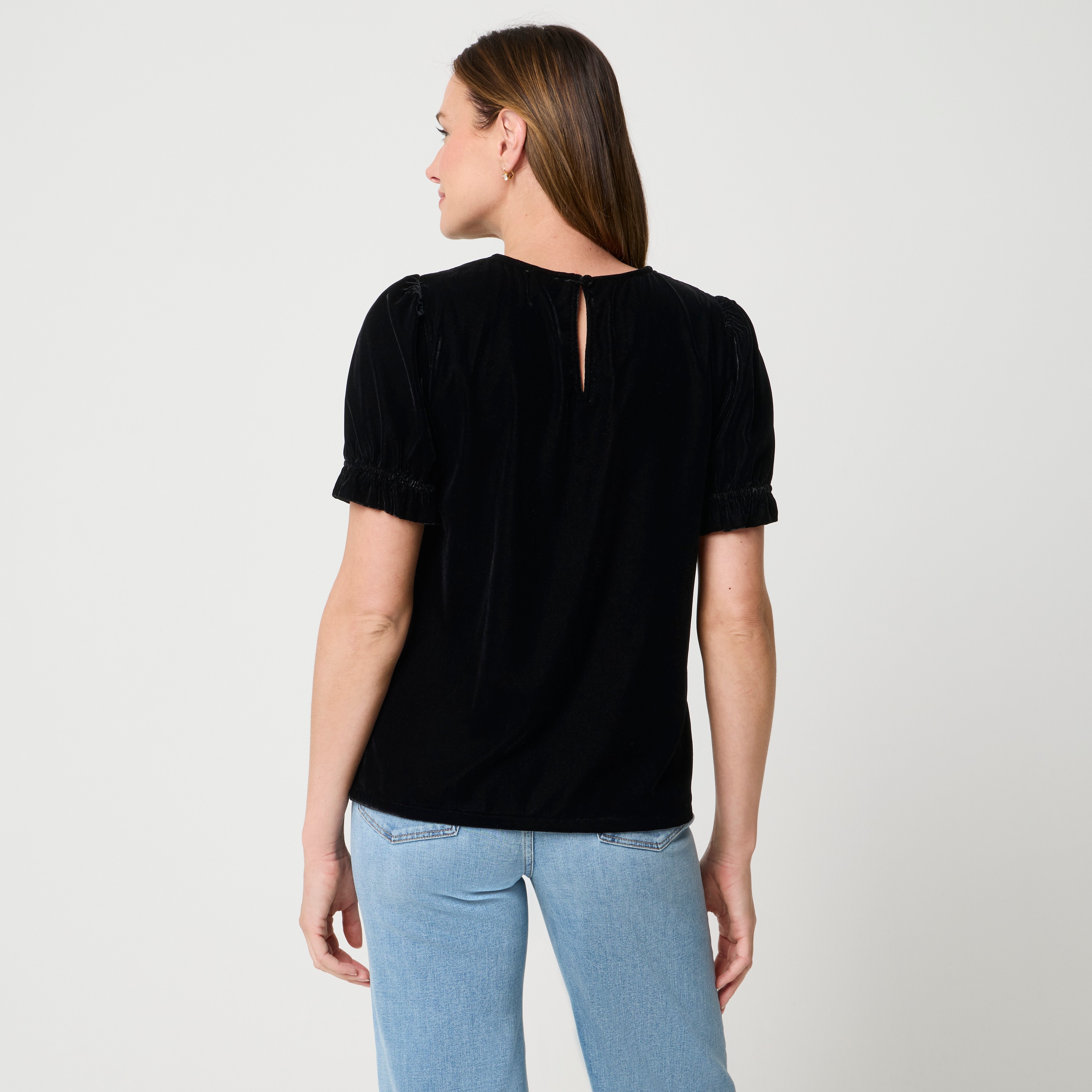 Velvet puff-sleeve top