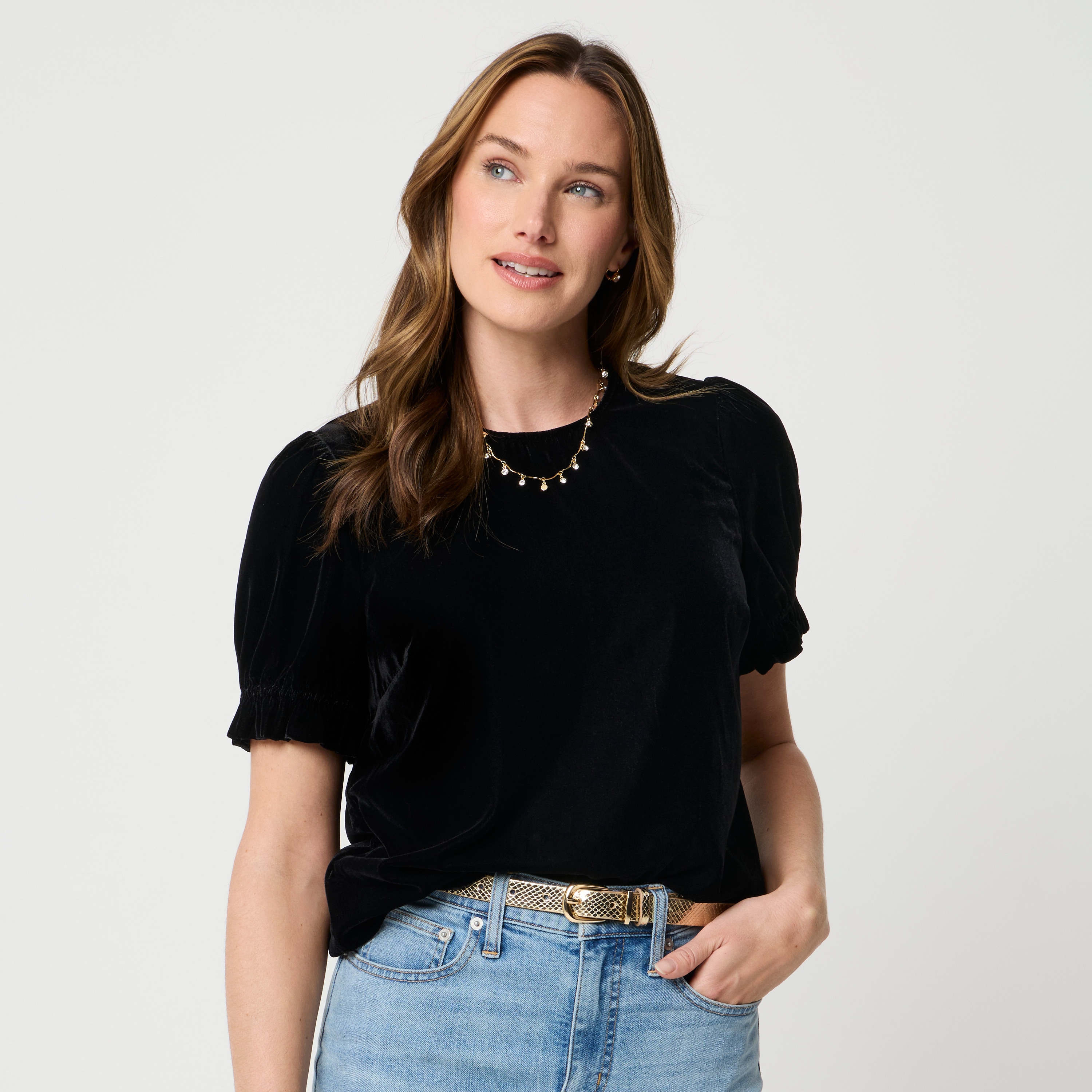 Velvet puff-sleeve top