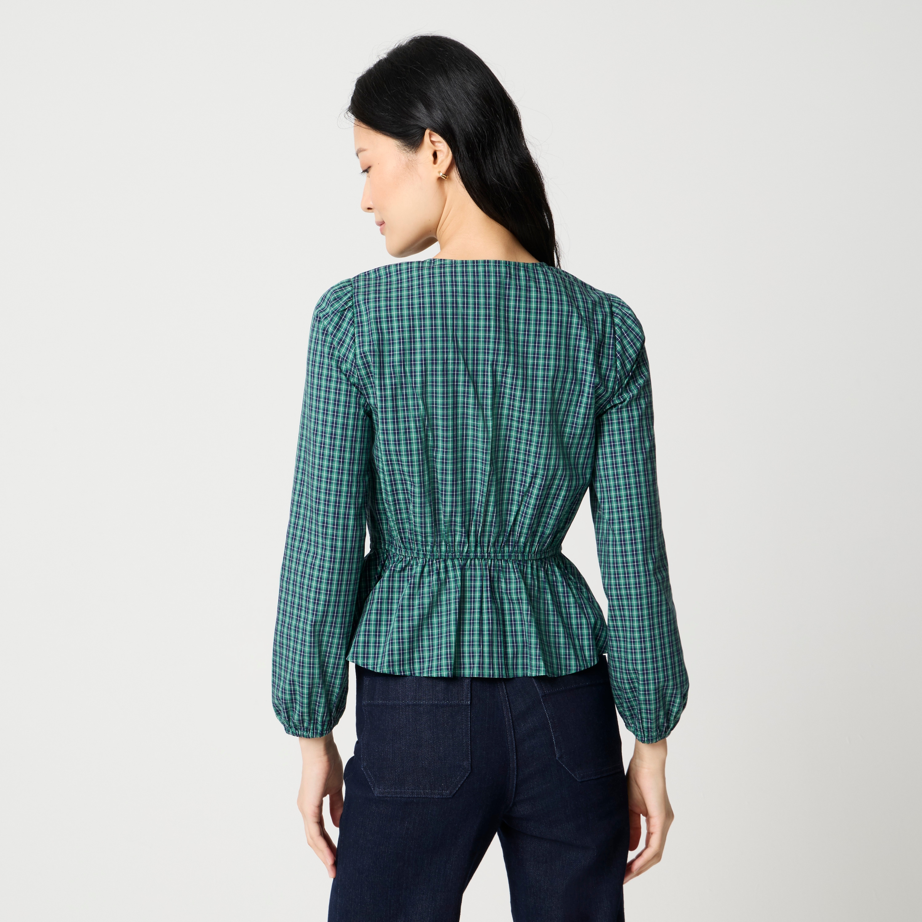 Poplin smocked button-front top