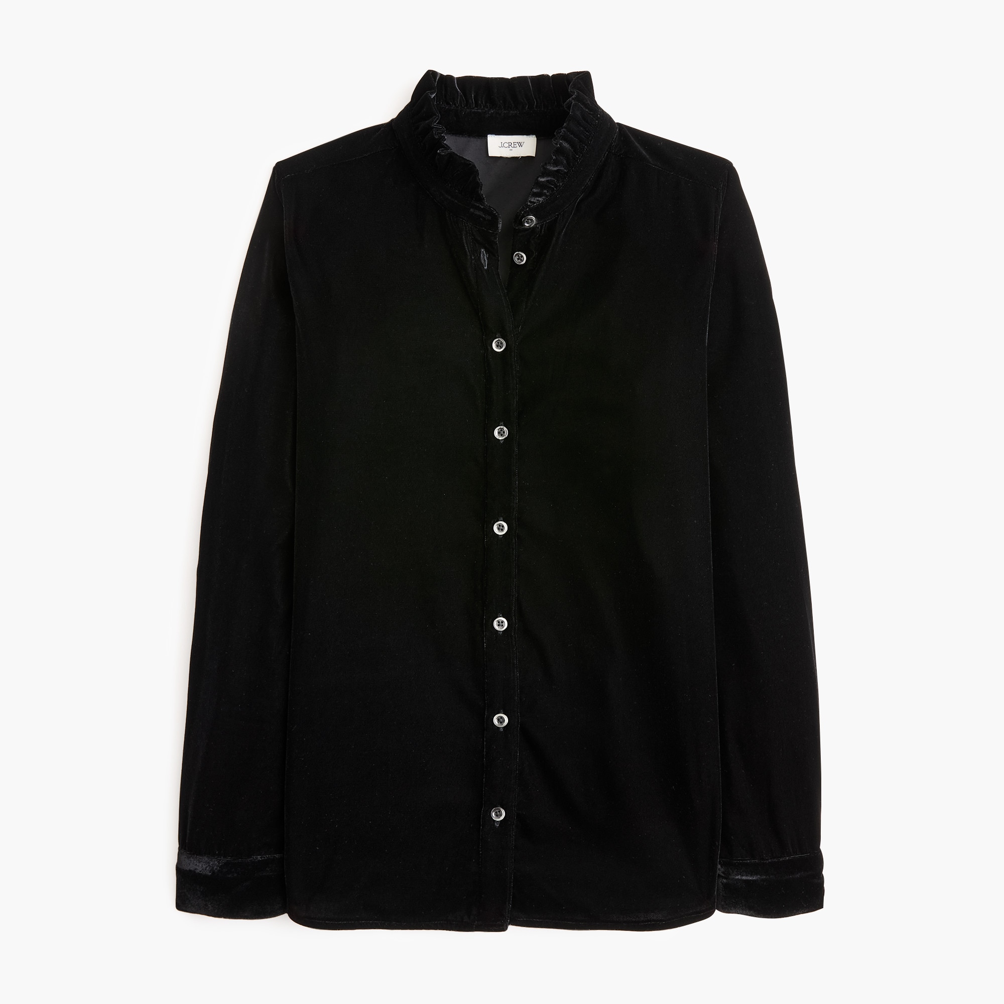 Velvet ruffle button-up shirt