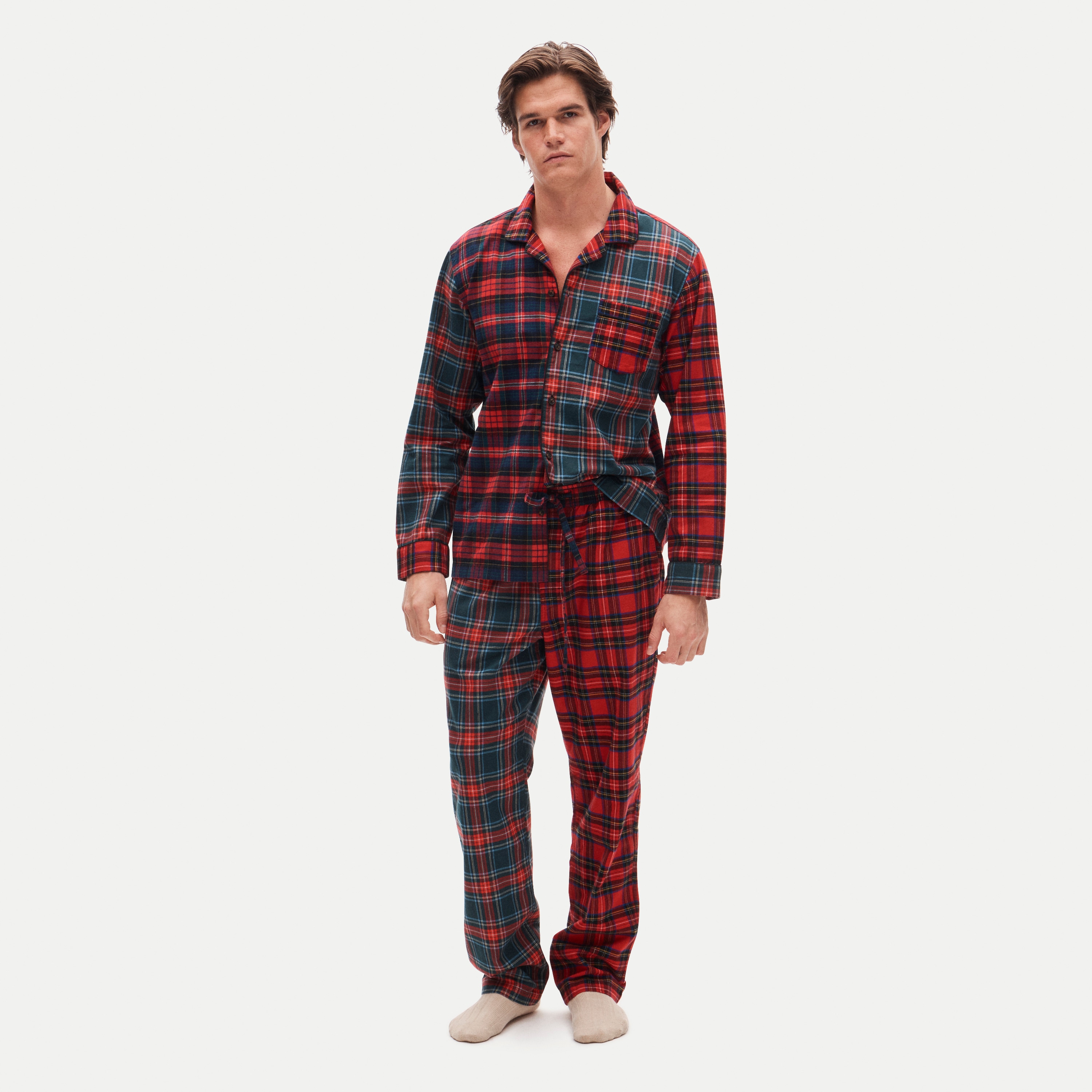 Flannel pajama set in mixed tartan