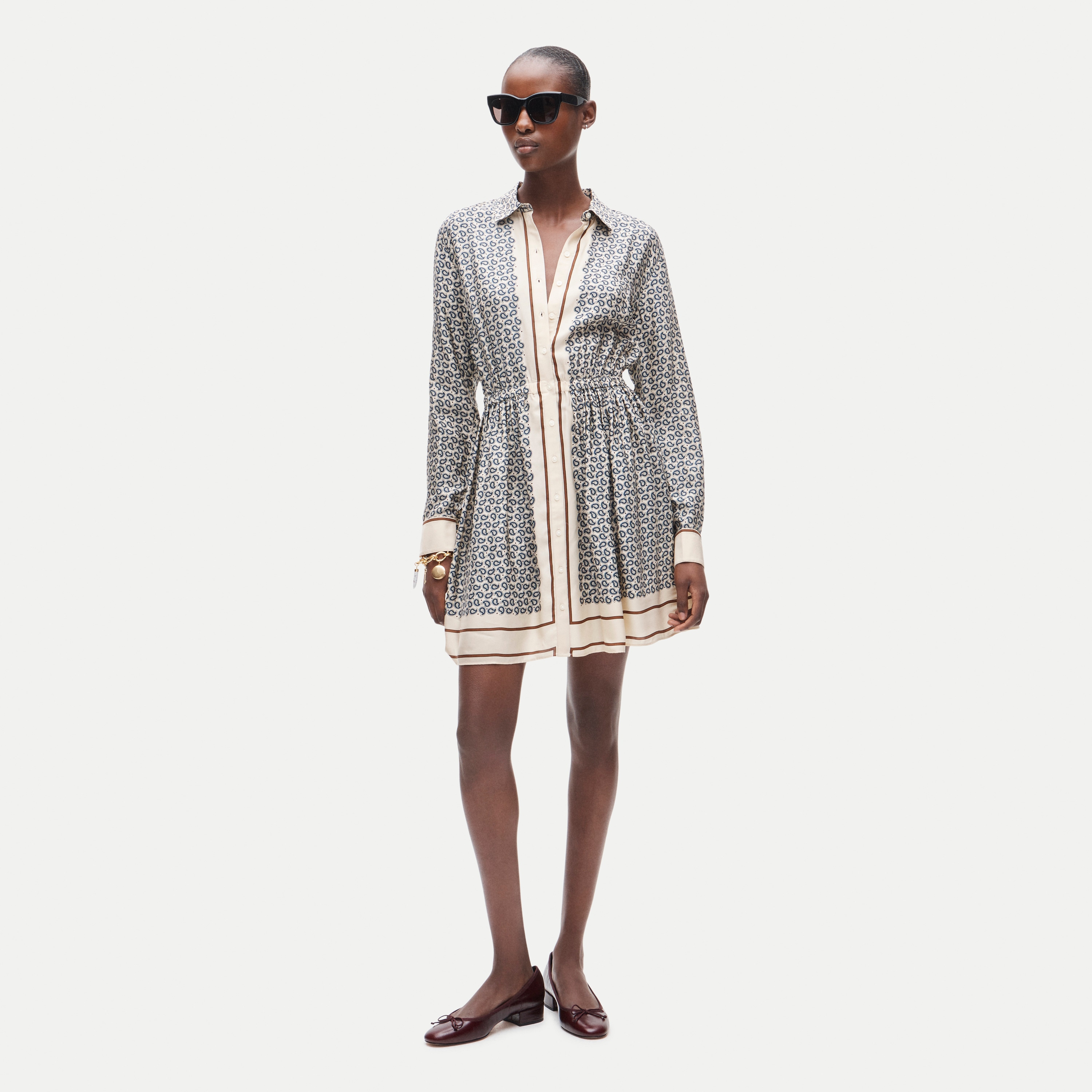 Drapey shirt-dress in scarf-print viscose twill