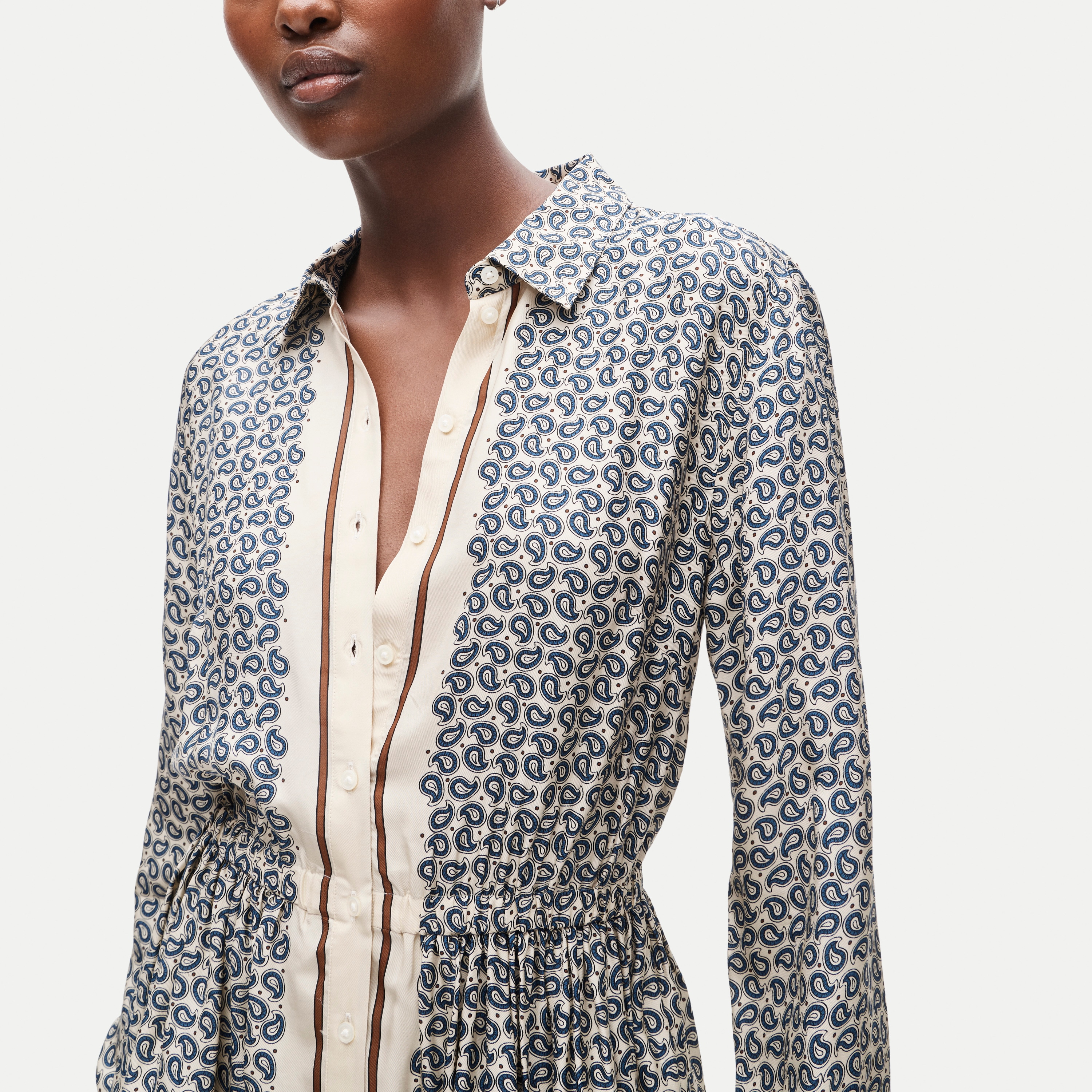 Drapey shirt-dress in scarf-print viscose twill