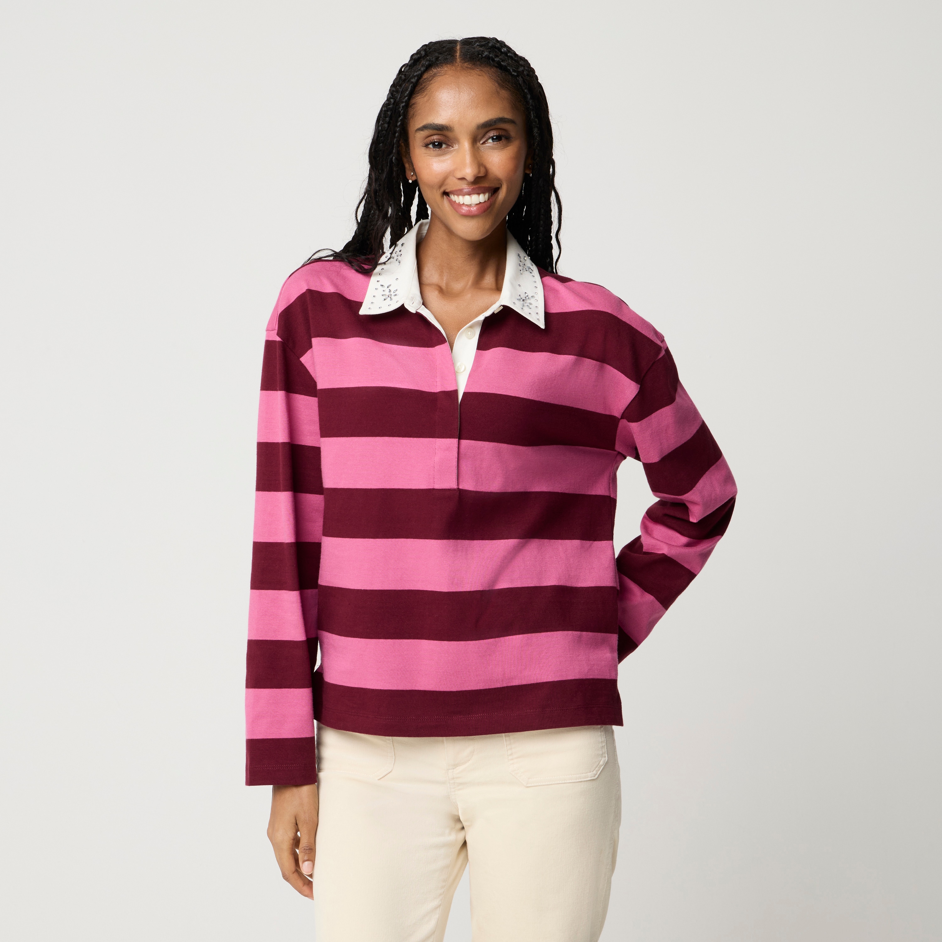 100% cotton rugby shirt with embellished collar