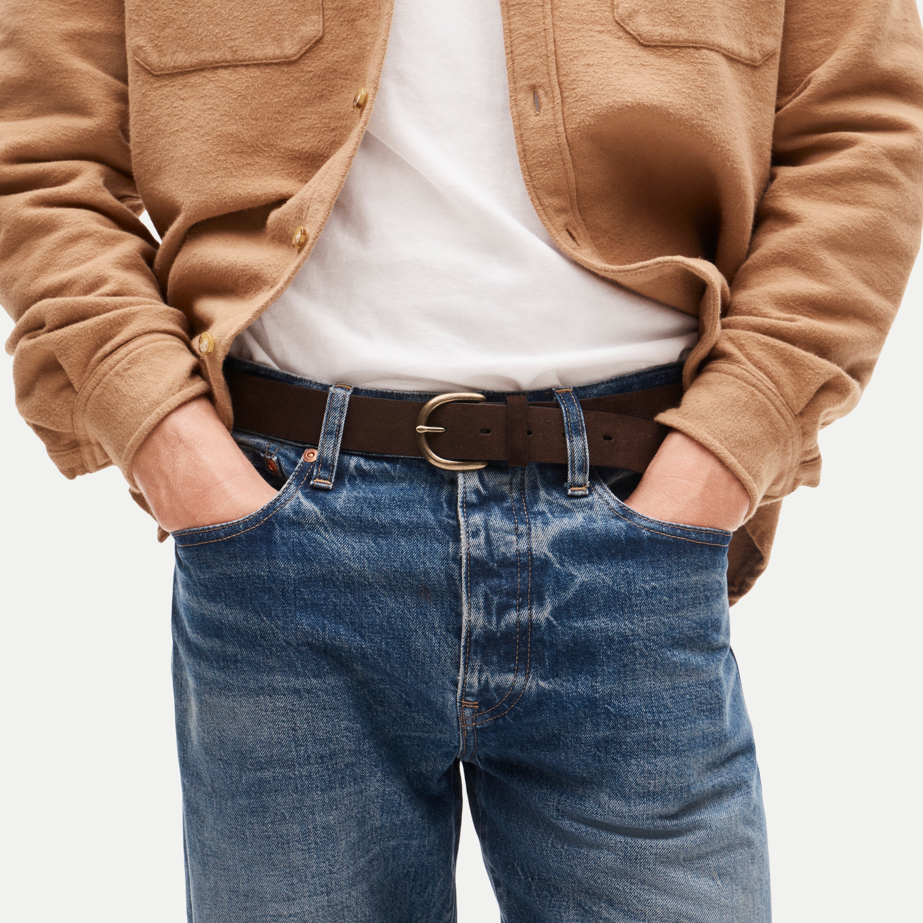 Round-buckle jeans belt in leather