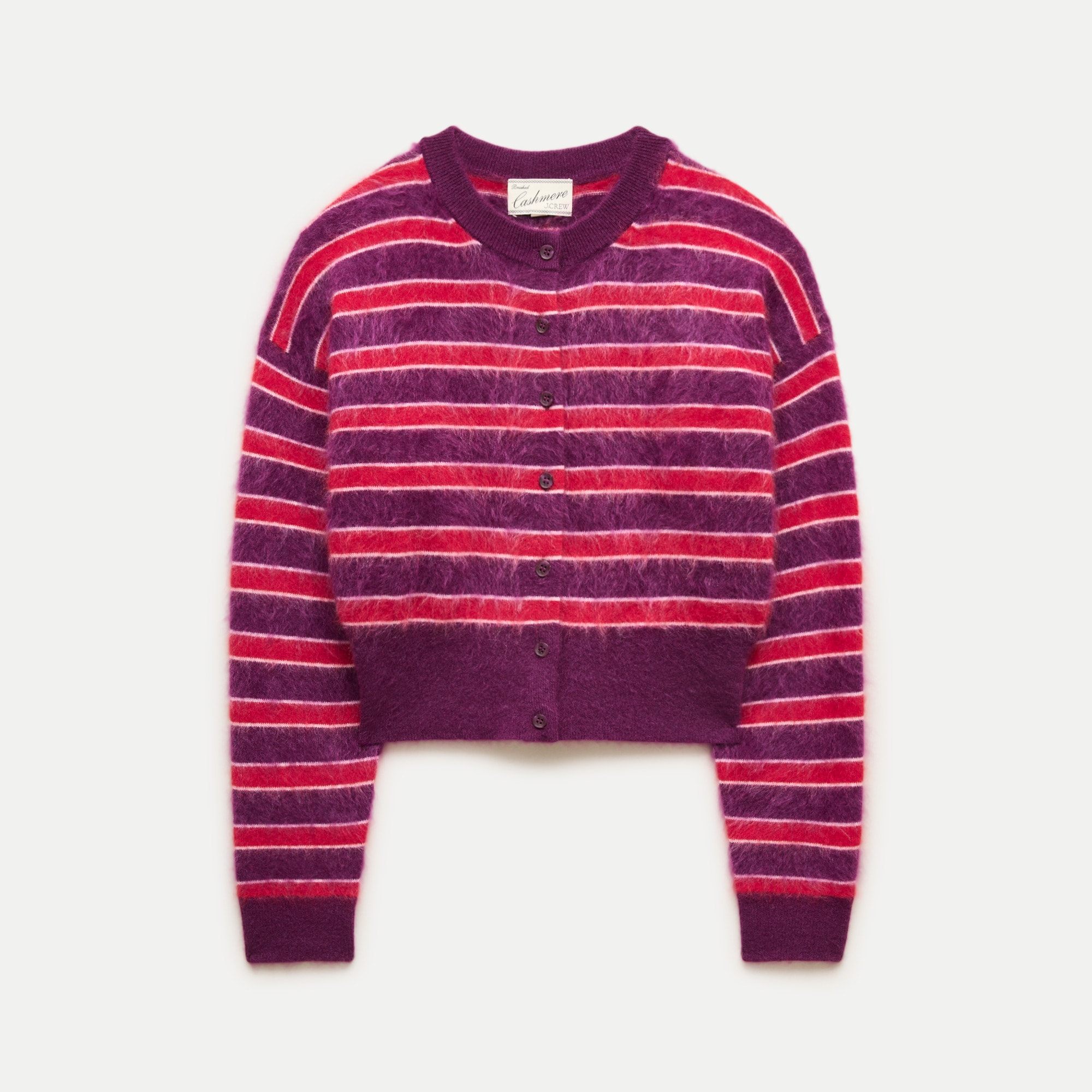 Brushed cashmere waisted cardigan in stripe
