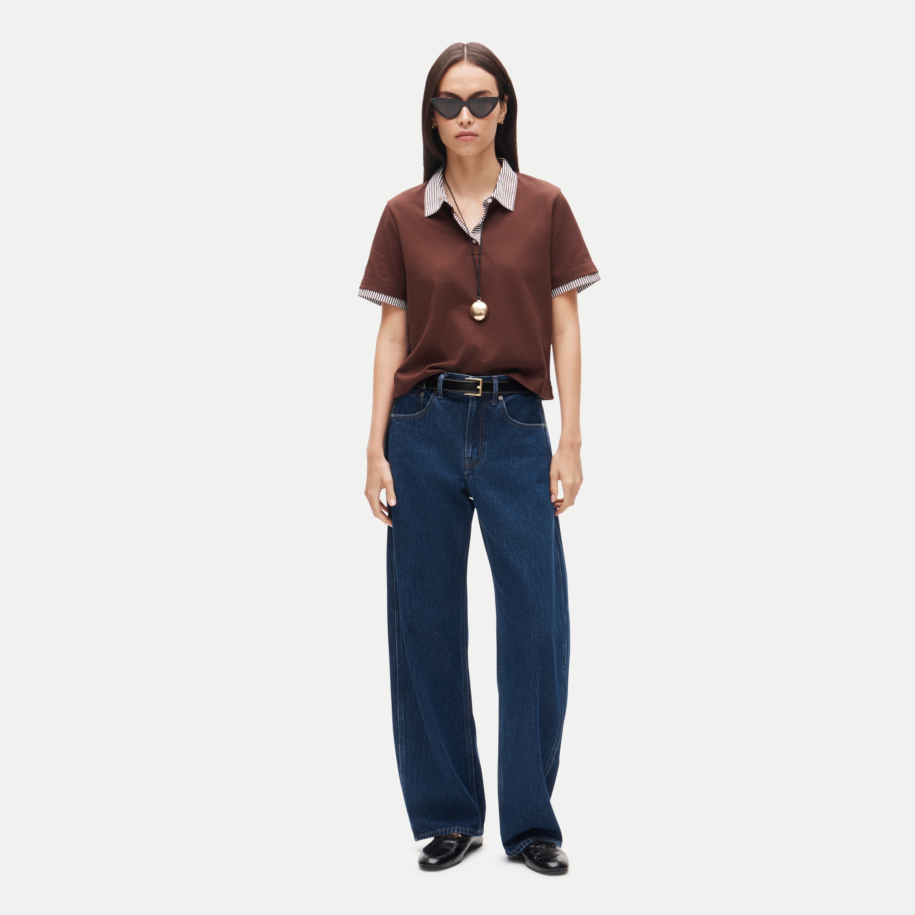 Poplin-collar polo in mariner cotton