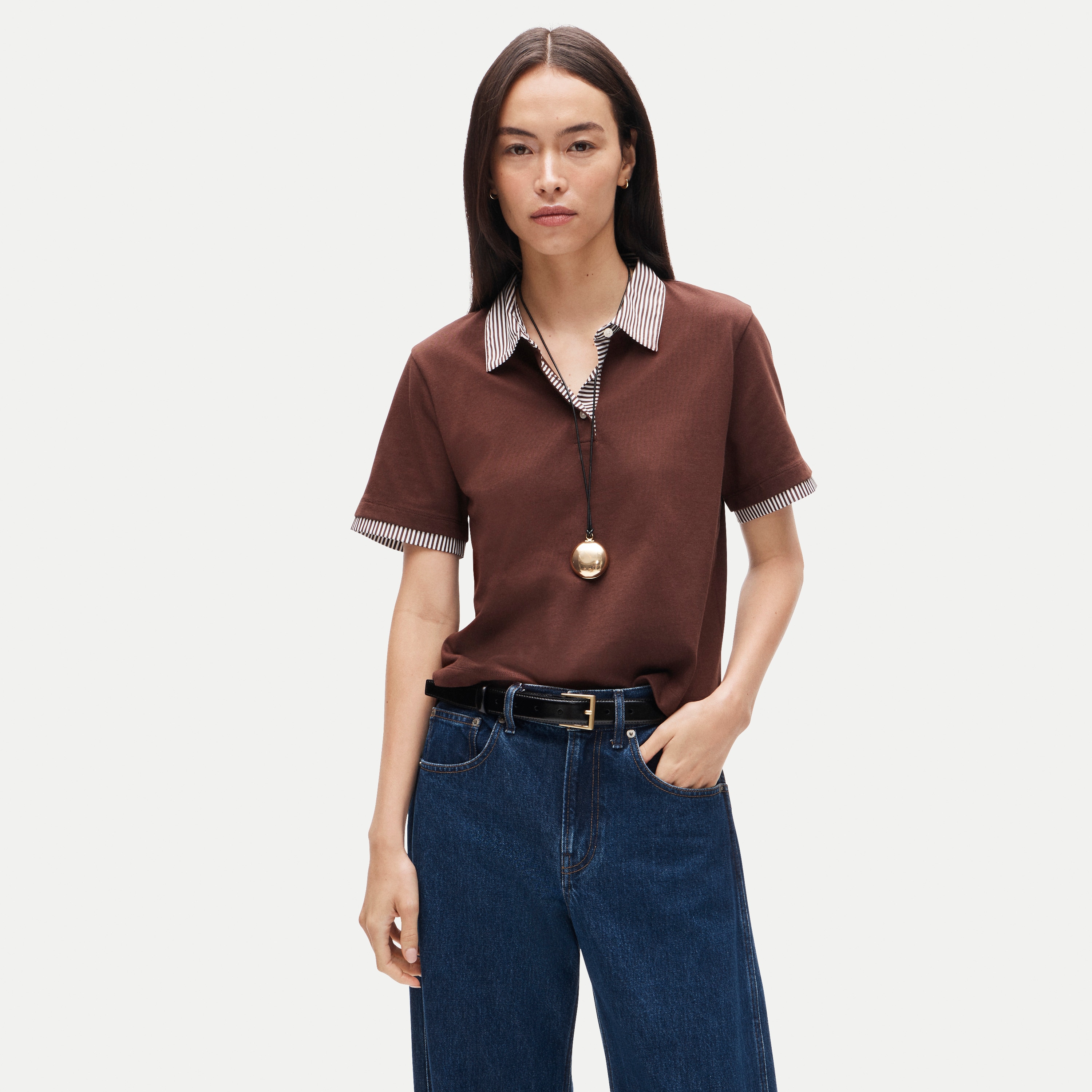 Poplin-collar polo in mariner cotton