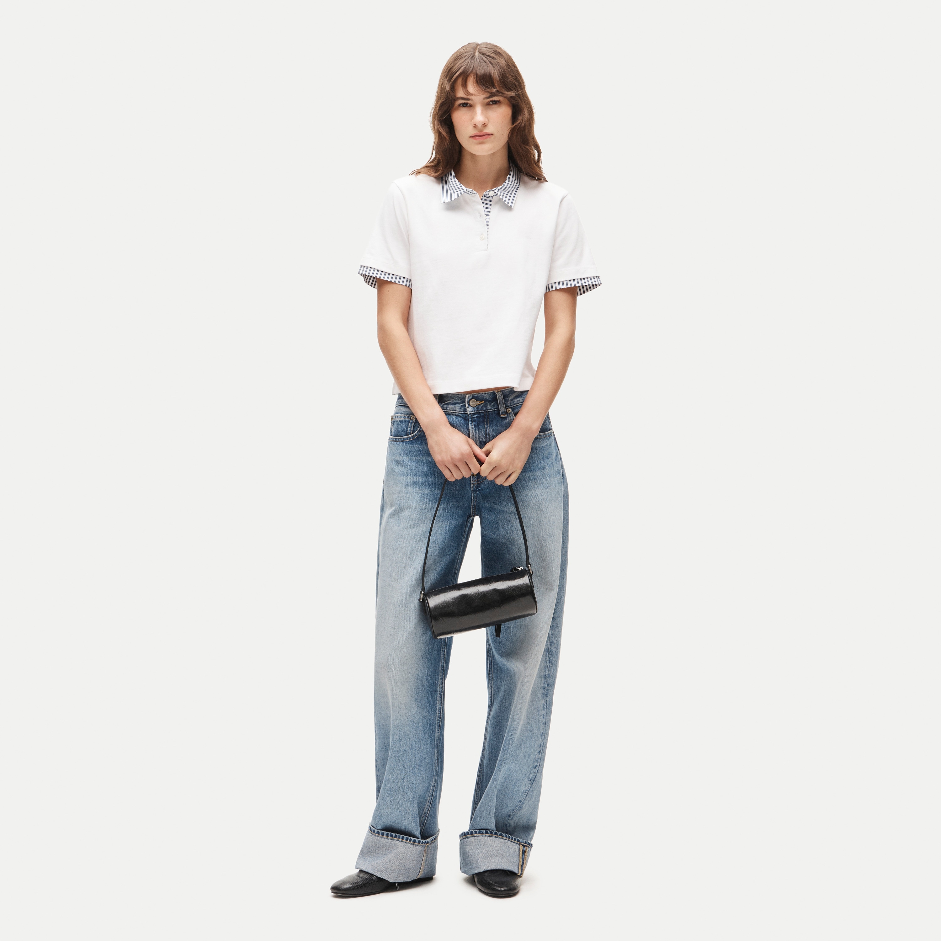 Poplin-collar polo in mariner cotton