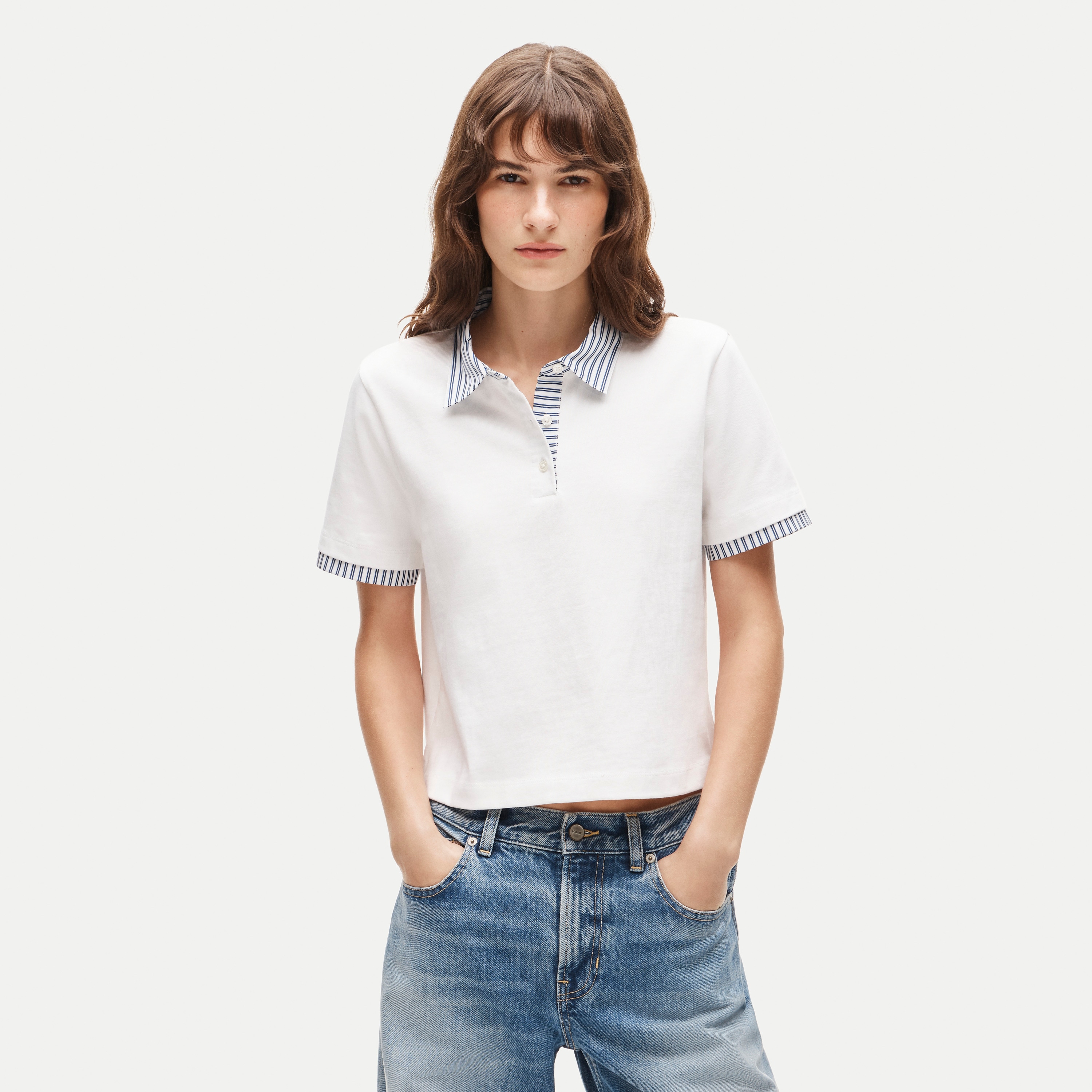 Poplin-collar polo in mariner cotton