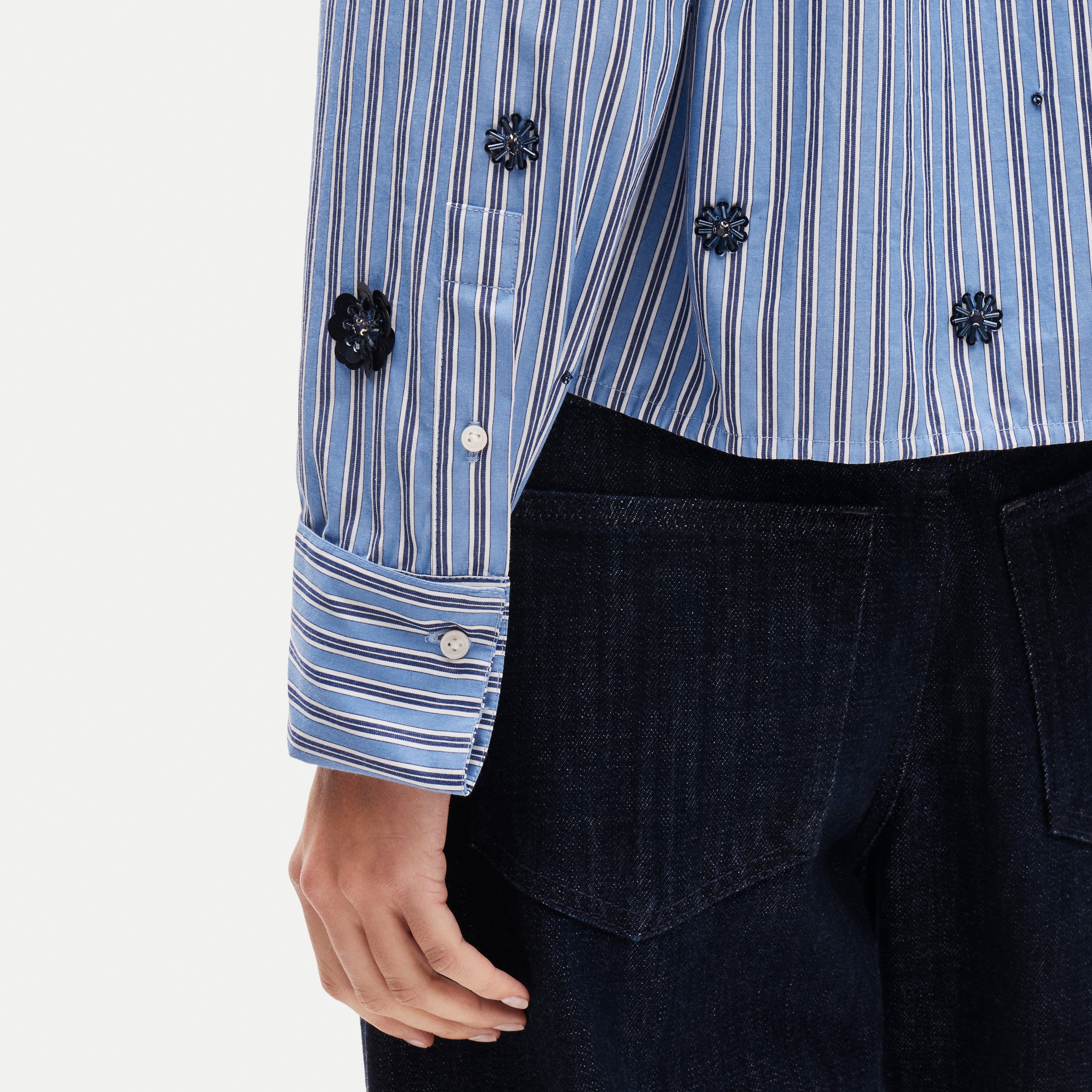 Esme cropped button-up shirt in embellished striped cotton poplin