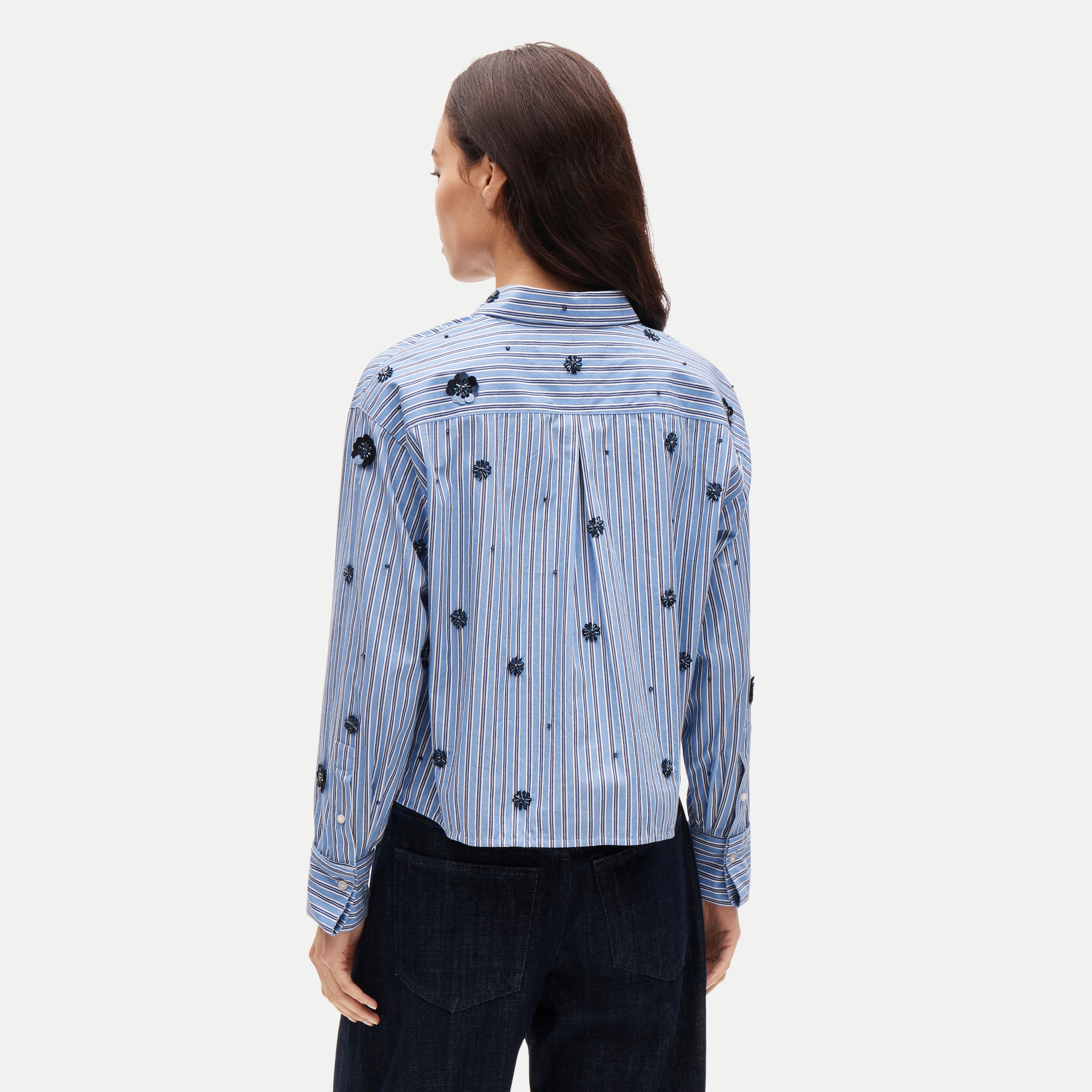Esme cropped button-up shirt in embellished striped cotton poplin