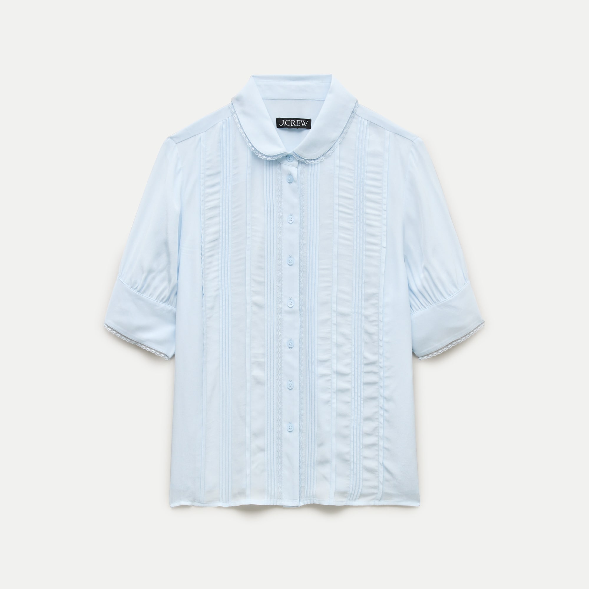 Lace-trim button-up top in crepe de chine