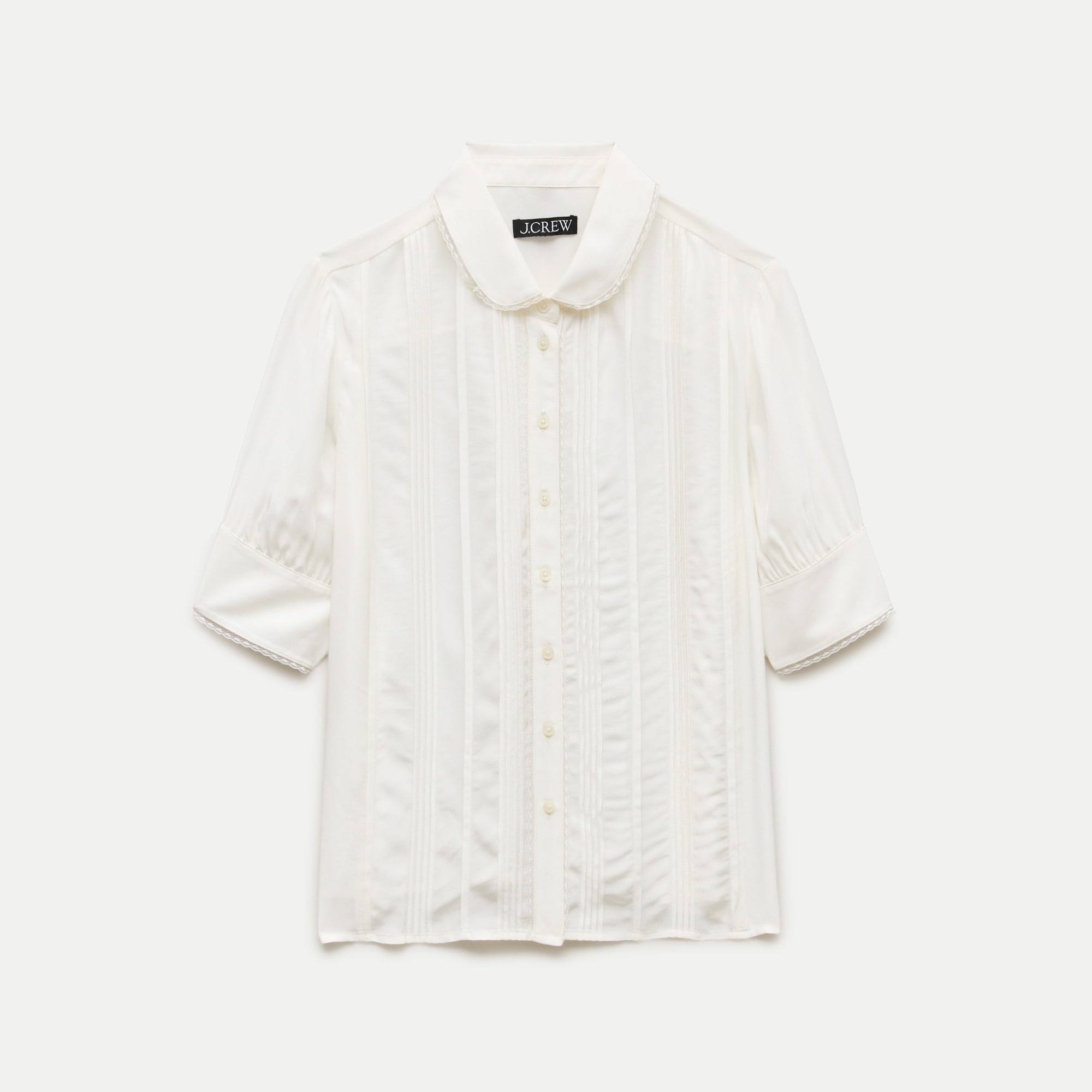 Lace-trim button-up top in crepe de chine