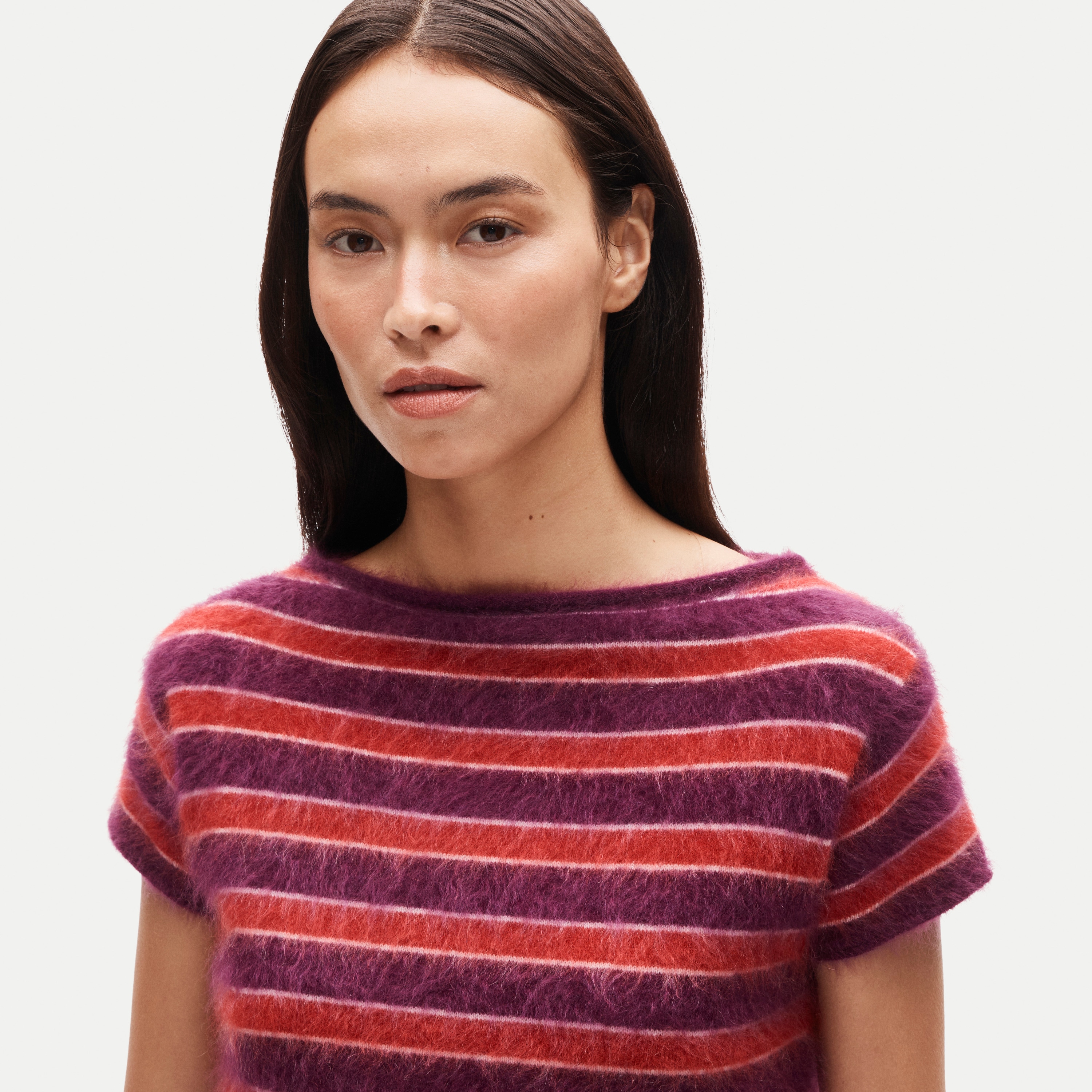 Brushed cashmere boatneck sweater in stripe